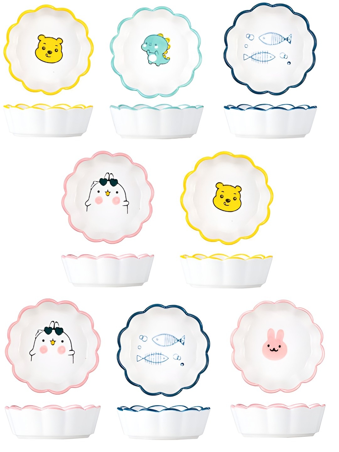 

P-Plus International White & Yellow 8 Pieces Printed Ceramic Serving Bowls