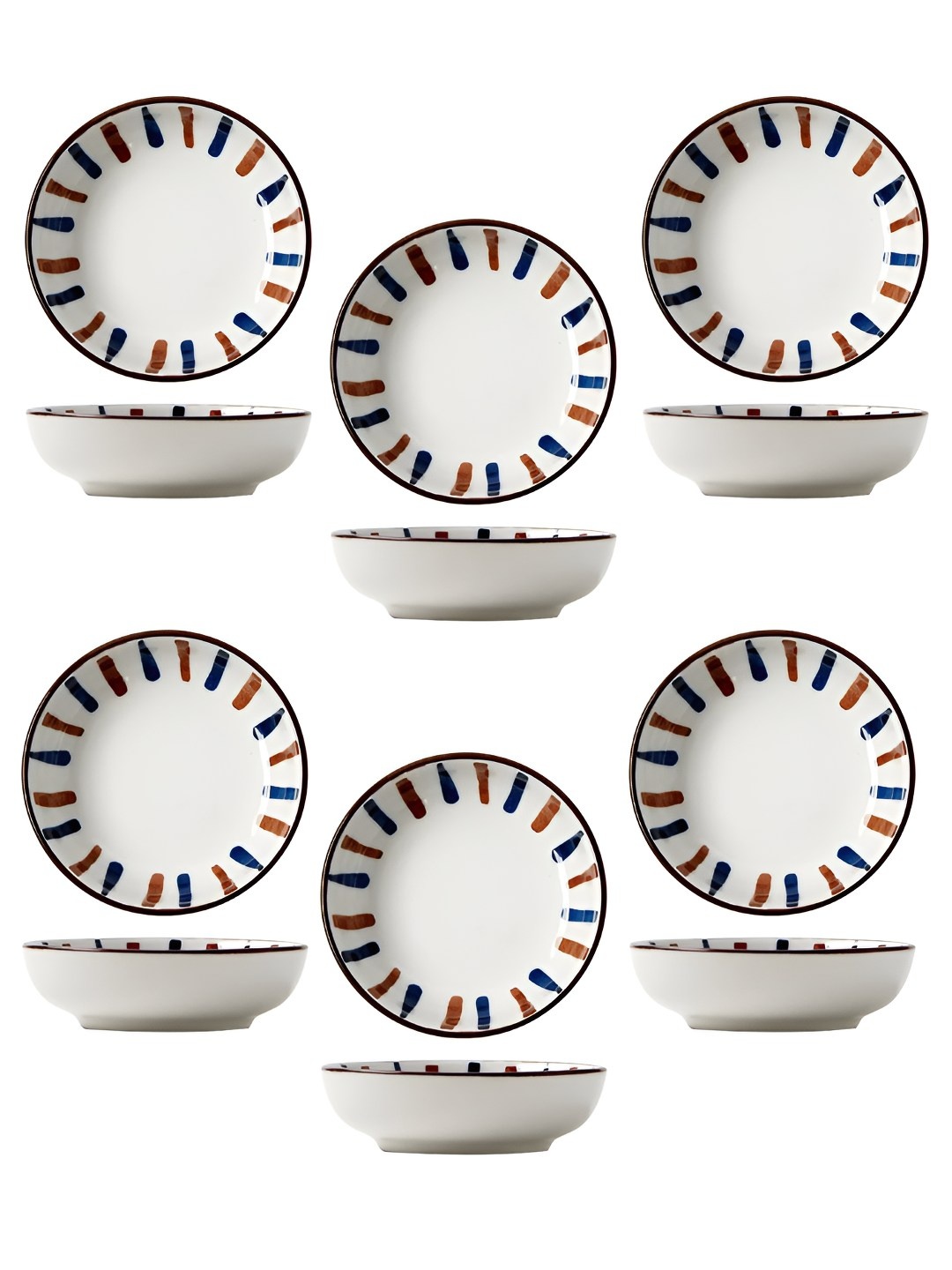 

P-Plus International White & Blue 6 Pieces Printed Ceramic Dinner Serving Bowl Set