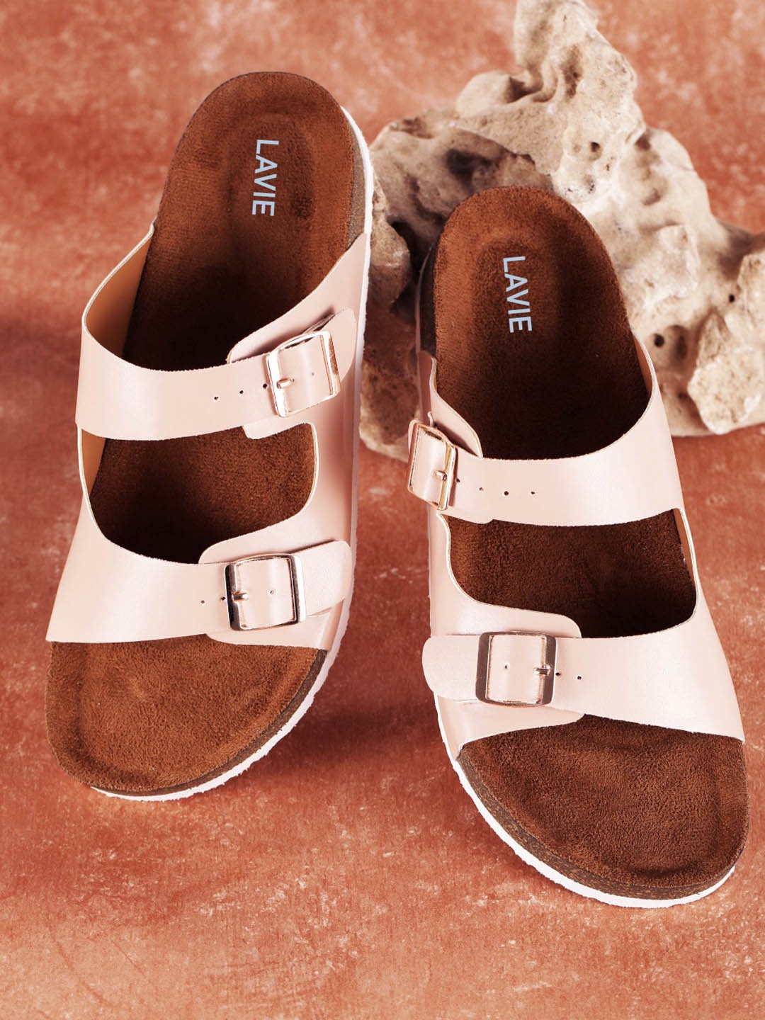 

Lavie Women Colourblocked Open Toe Flats with Buckles, Nude