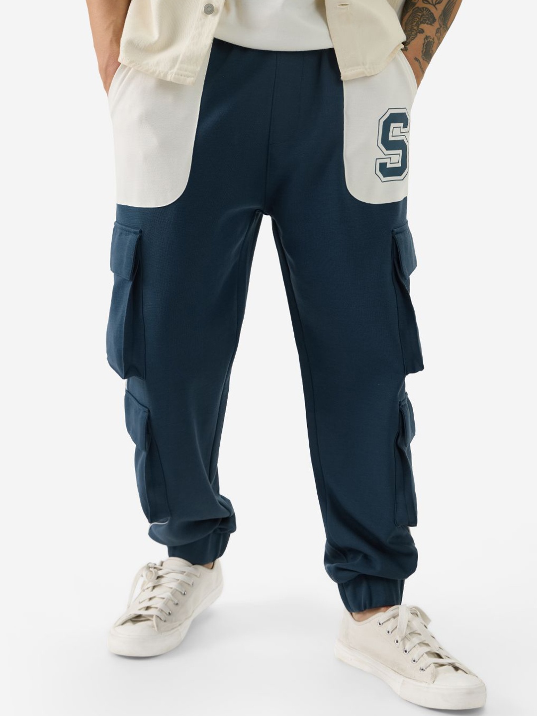 

The Souled Store Men Pure Cotton Relaxed-Fit Joggers, Blue