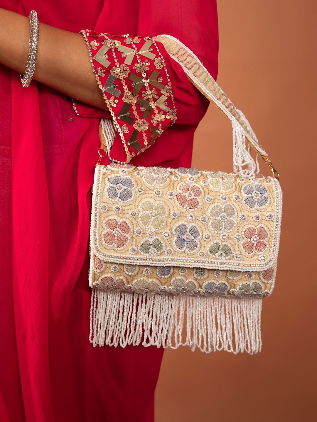 

MODARTA Embellished Foldover Clutch, White
