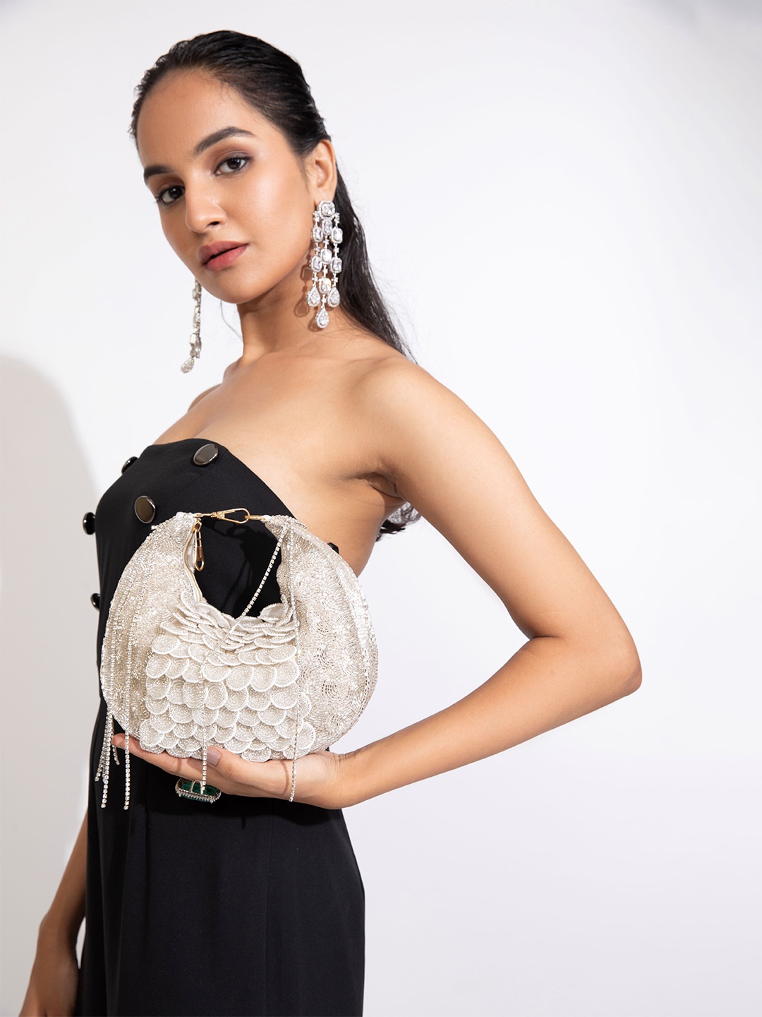 

MODARTA Embellished Purse Clutch, Silver