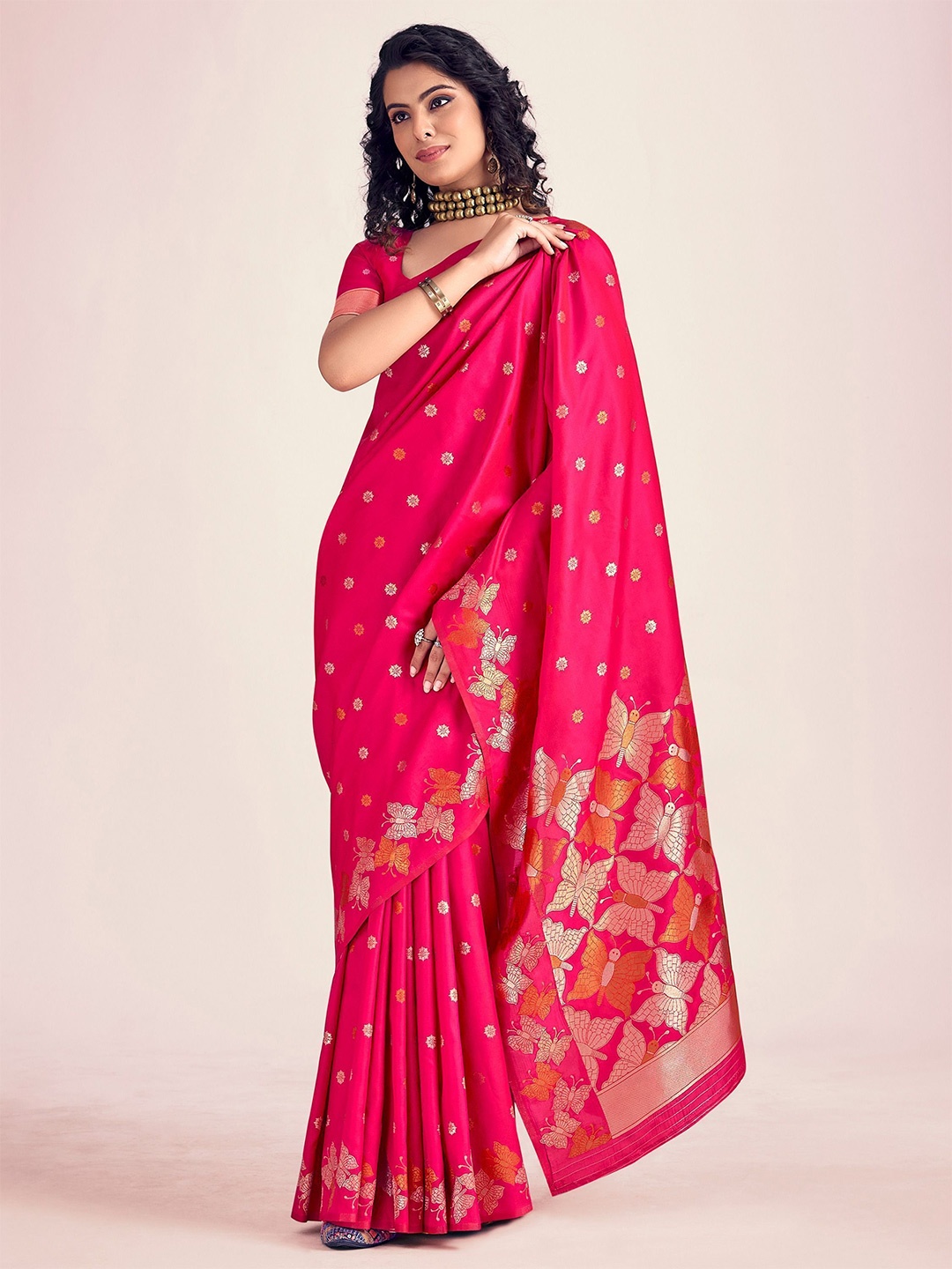 

Mitera Woven Design Zari Saree, Pink