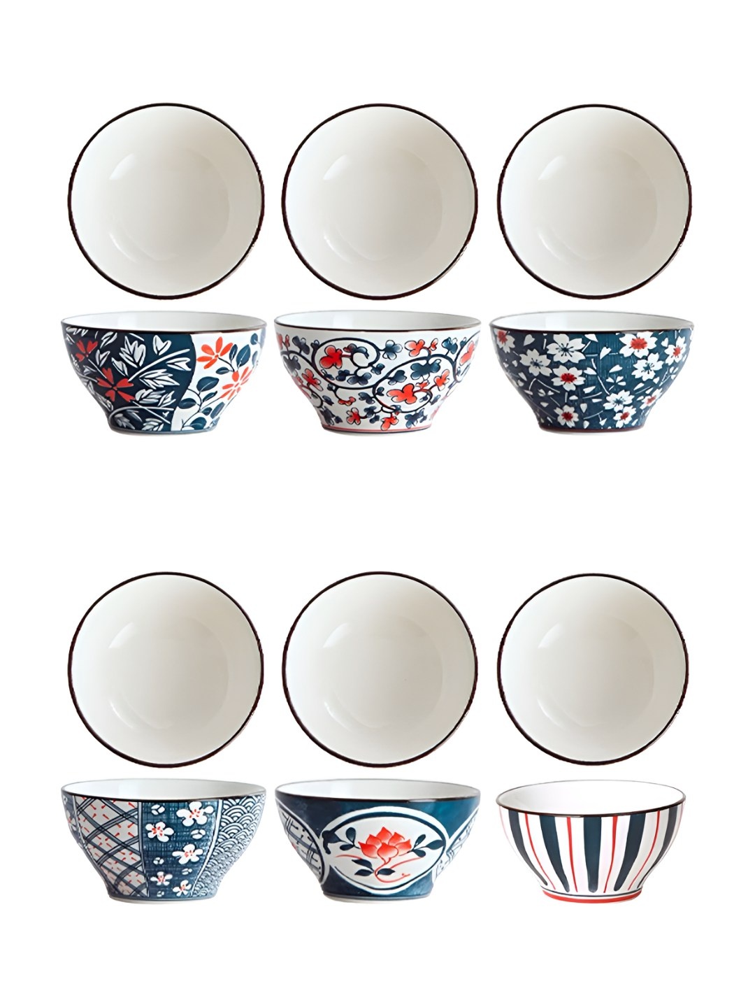 

P-Plus International White & Blue 6 Pieces Printed Serving Bowl Set