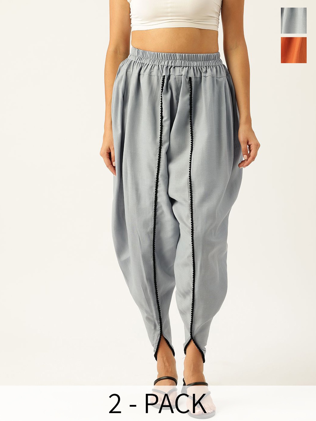 Molcha Women Pack Of 2 Loose Fit Cotton Dhoti Salwar, Grey