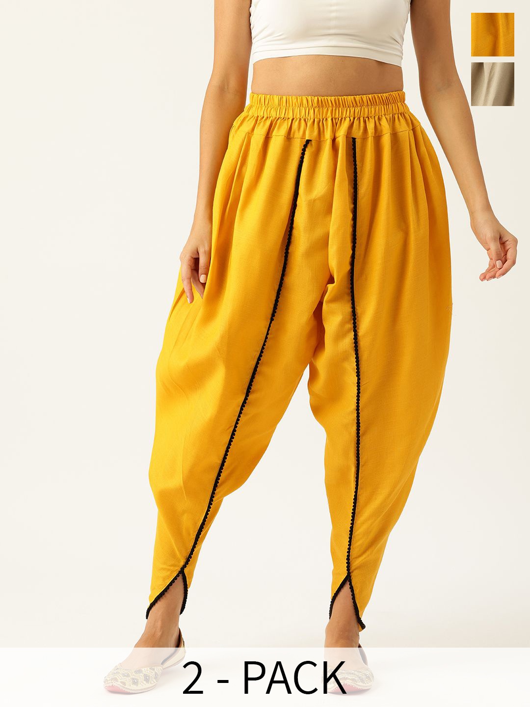 Molcha Pack of 2Women Loose Fit Cotton Salwar, Yellow