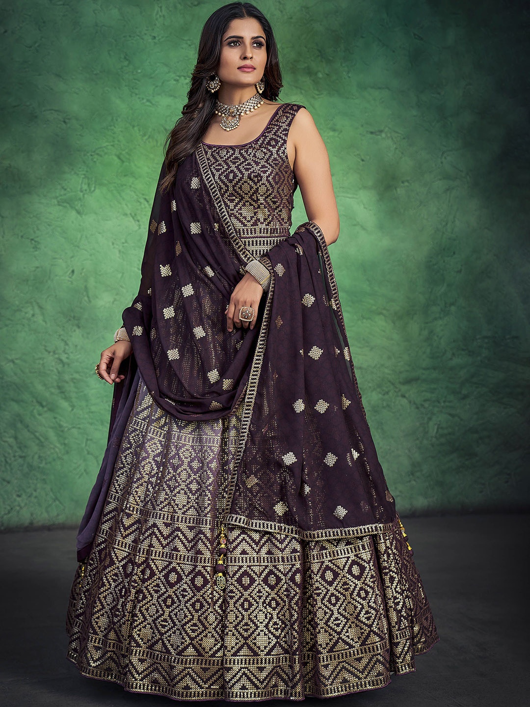 

Fusionic Embroidered Ethnic Gown with Dupatta, Purple