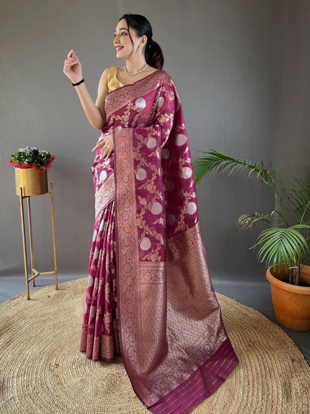 

KALINI Ethnic Motifs Zari Saree, Purple