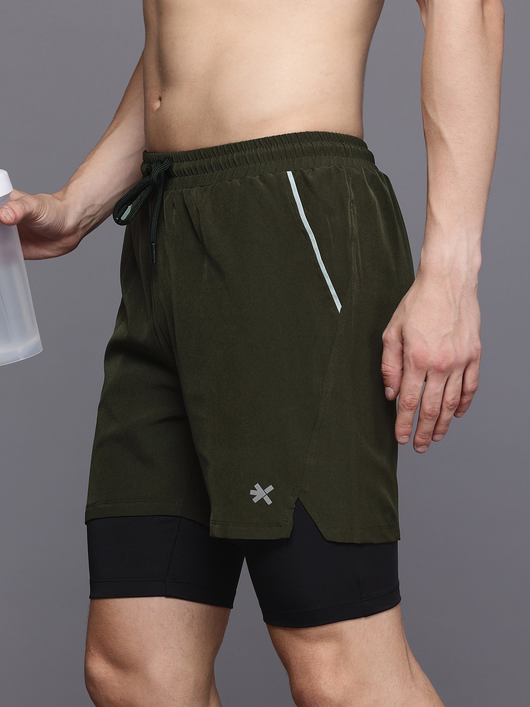 

HRX by Hrithik Roshan Men Double Layer Running & Training Shorts, Olive