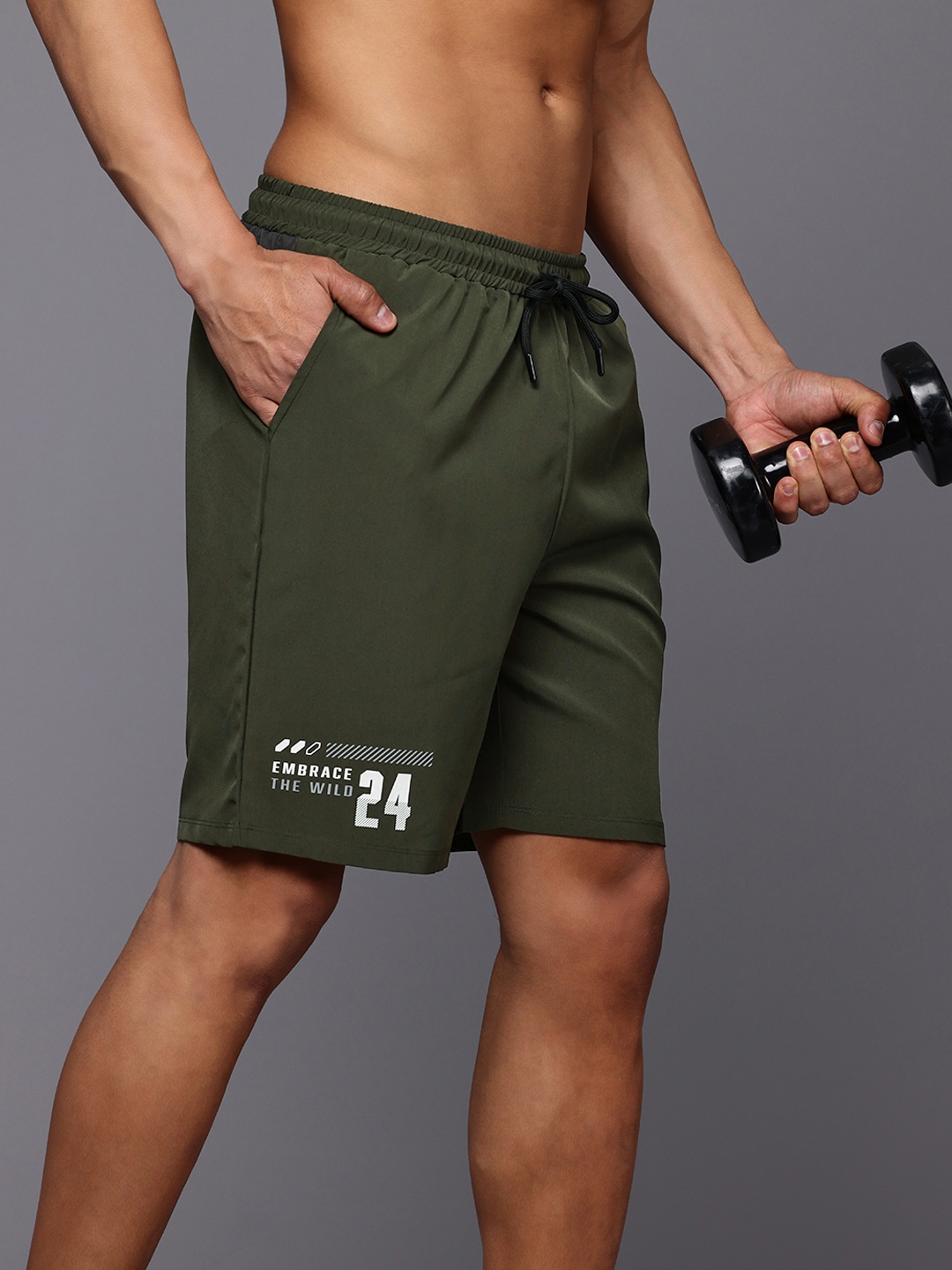 

HRX by Hrithik Roshan Men Typography Printed Running Sports Shorts, Olive