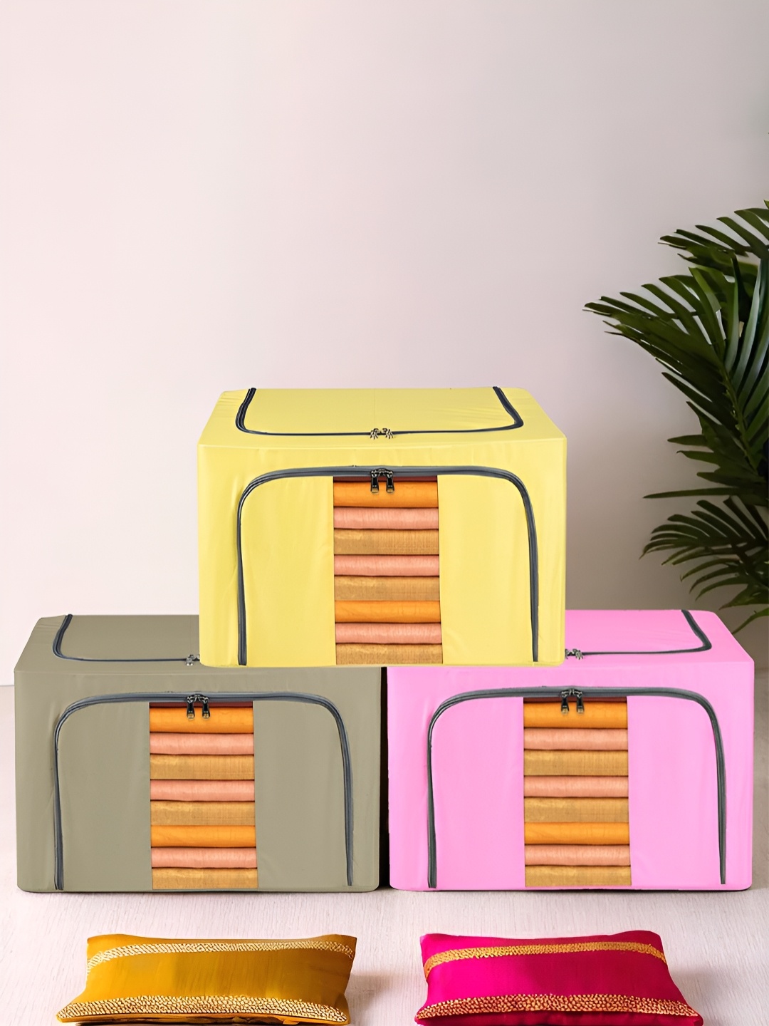 

Kuber Industries Yellow 3 Pieces Regular Storage Box Organisers