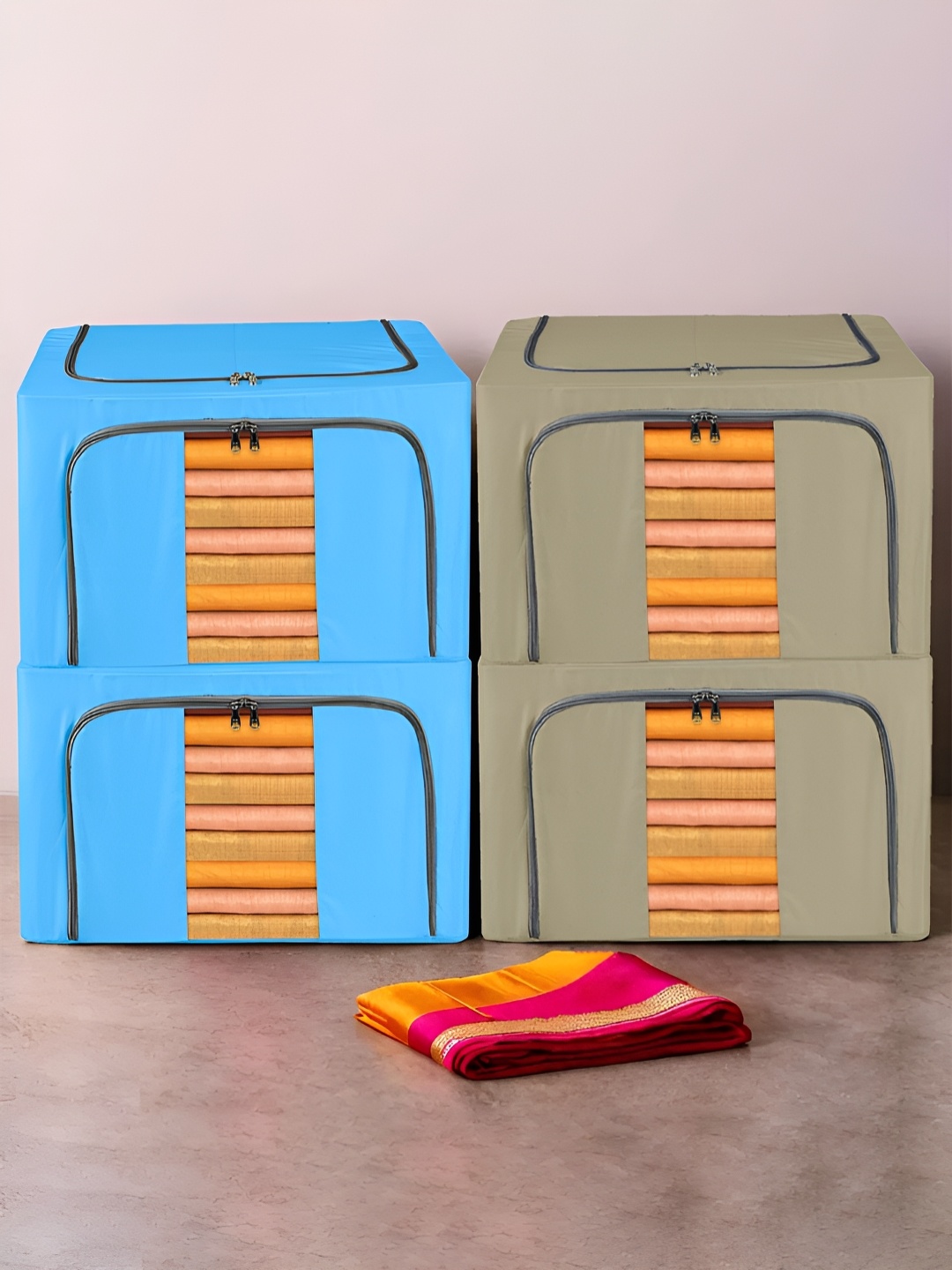 

Kuber Industries Blue & Grey 4 Pieces Drawer Organisers