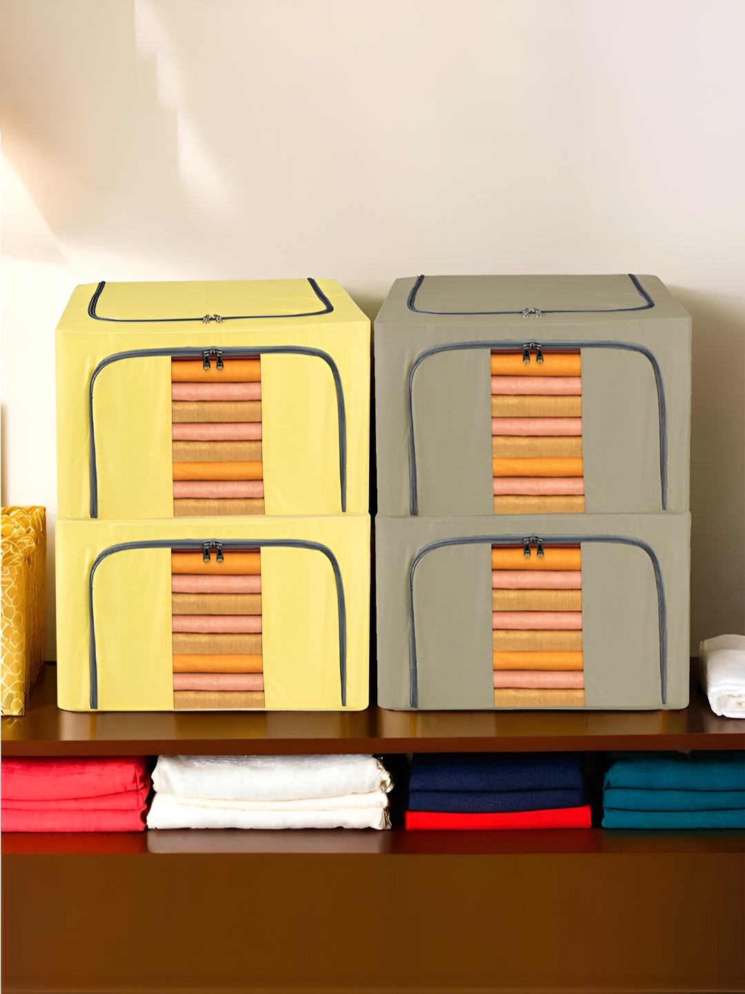 

Kuber Industries Yellow & Brown 4 Pieces Drawer Organisers