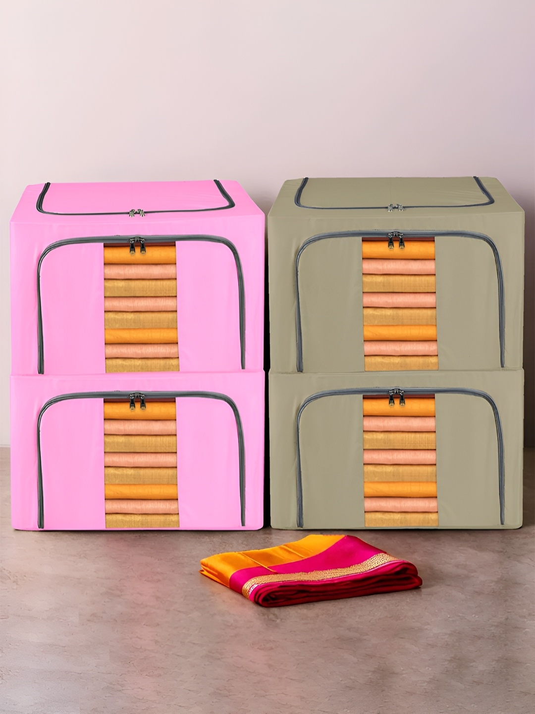 

Kuber Industries Pink & Grey 4 Pieces Multi-Utility Organisers