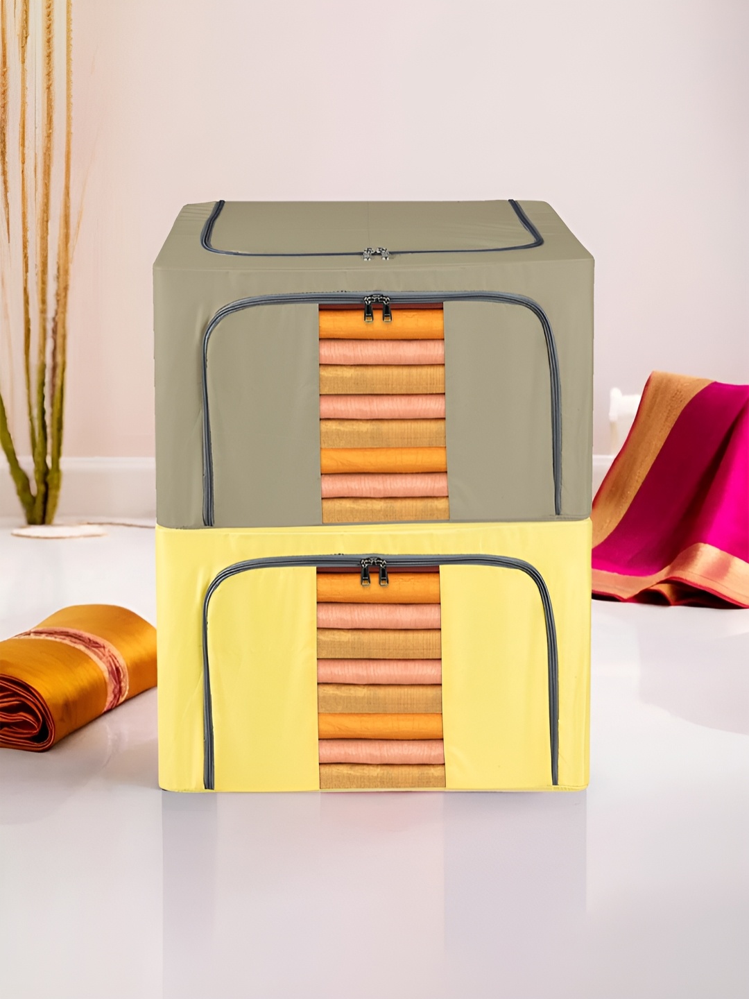 

Kuber Industries Yellow & Brown 2 Pieces Regular Waterproof Drawer Organisers