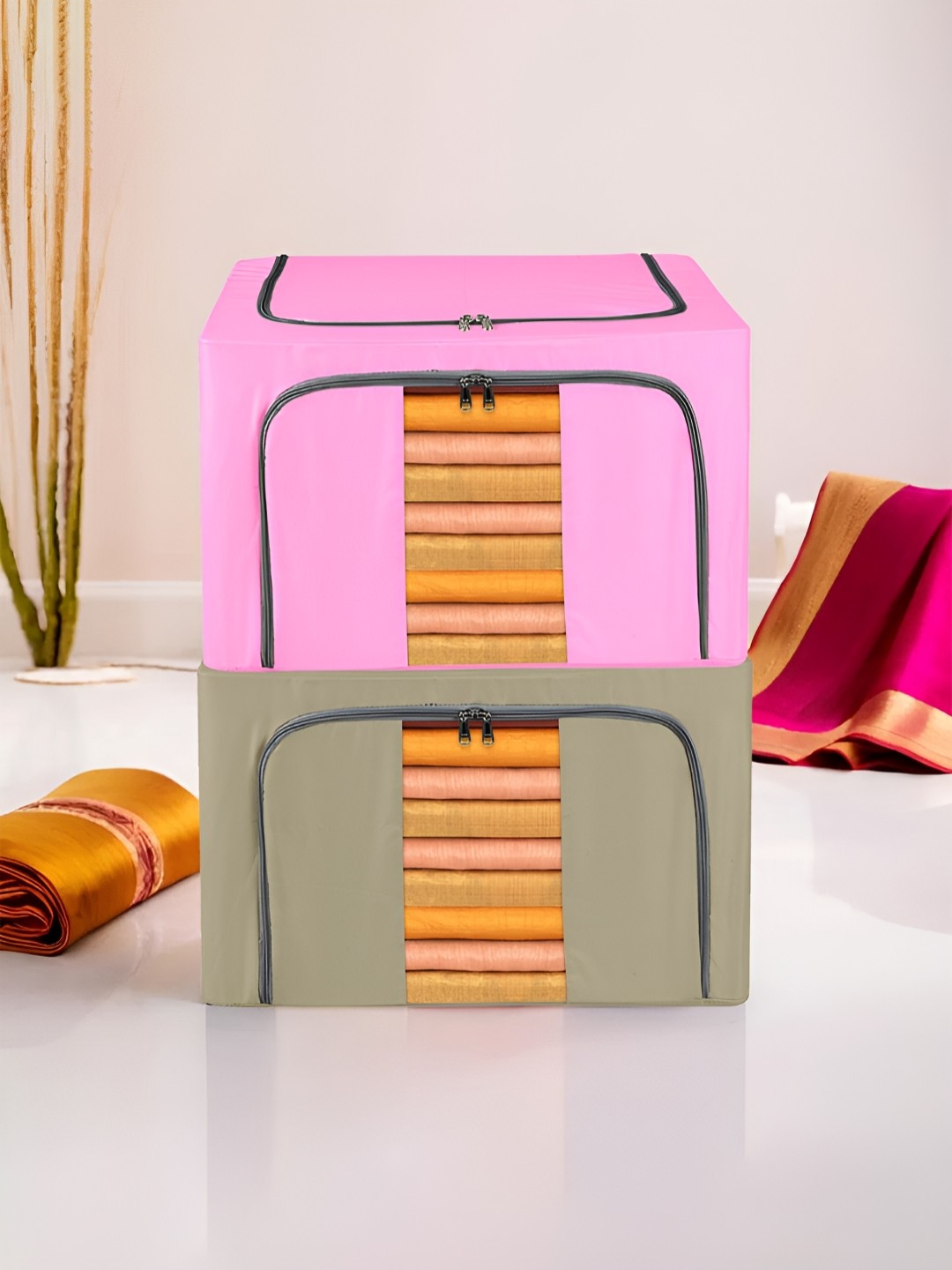 

Kuber Industries Pink 2 Pieces Multi-Utility Organisers