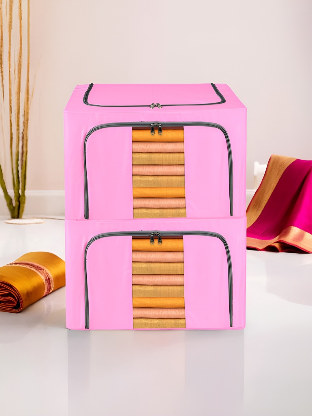 

Kuber Industries Pink 2 Pieces Waterproof Multi-Utility Organisers