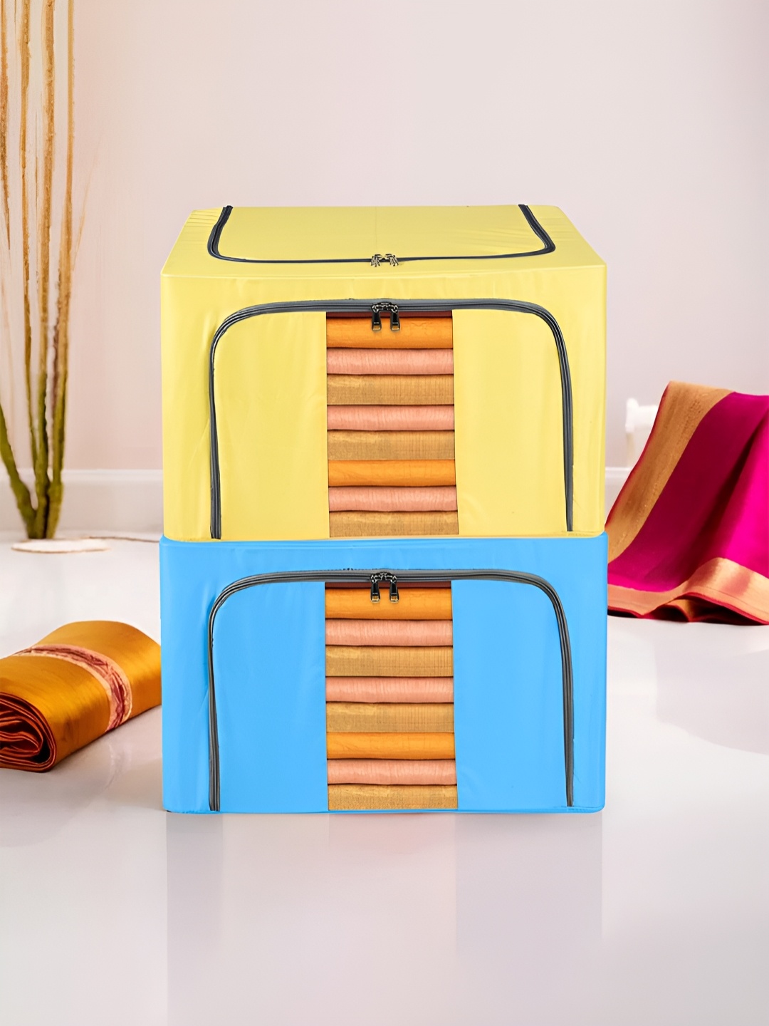 

Kuber Industries Blue 2 Pieces Steel Frame Parachute Drawer Organiser 66 Liter