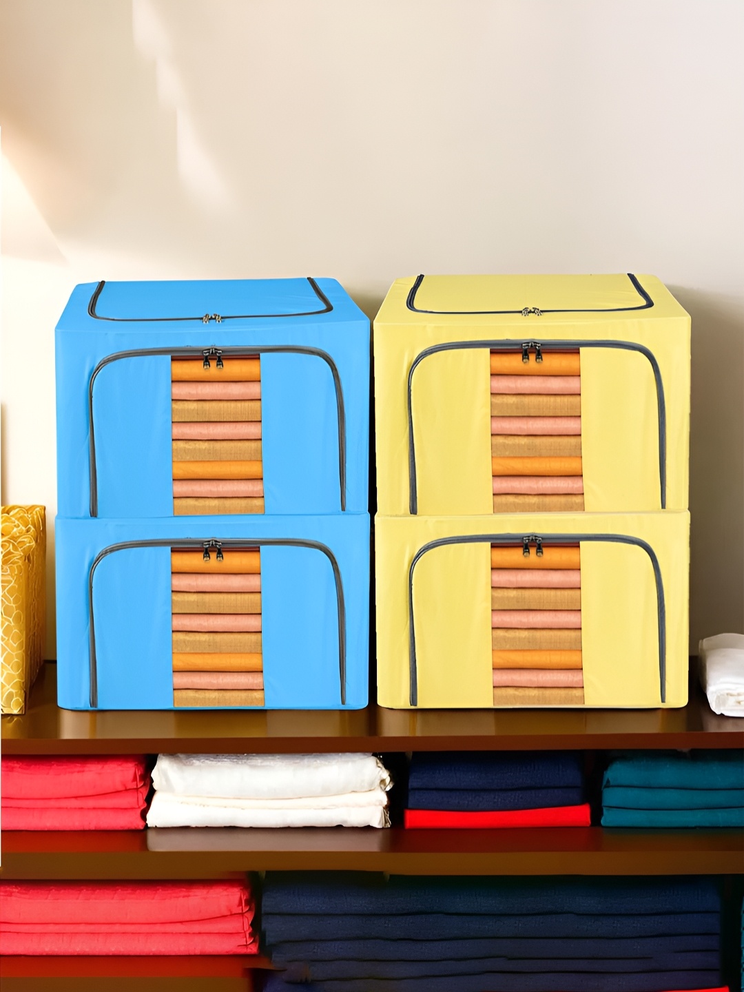 

Kuber Industries Blue & Yellow 4 Pieces Regular Waterproof Drawer Organisers