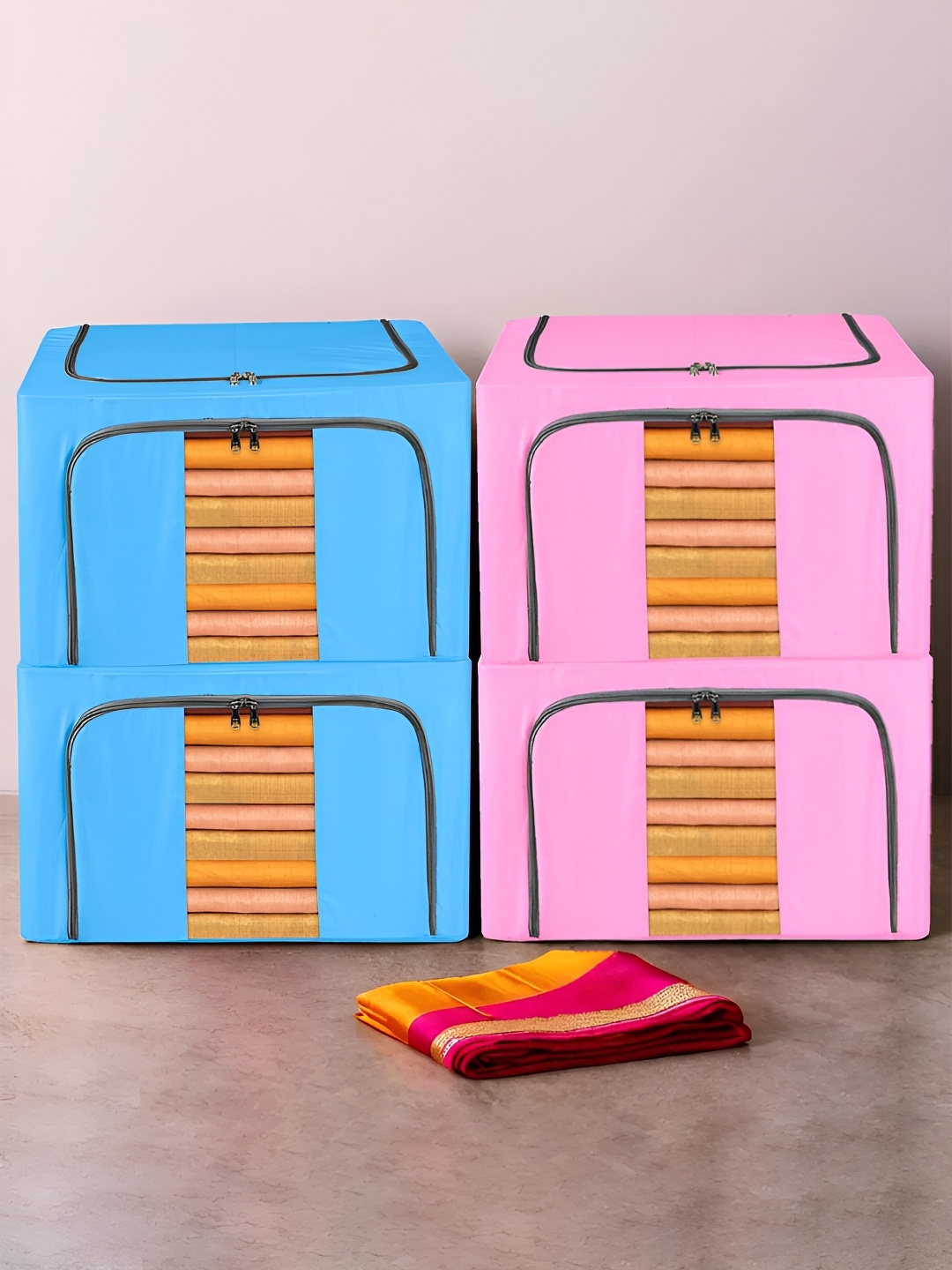 

Kuber Industries Blue & Pink 4 Pieces Regular Waterproof Drawer Organisers