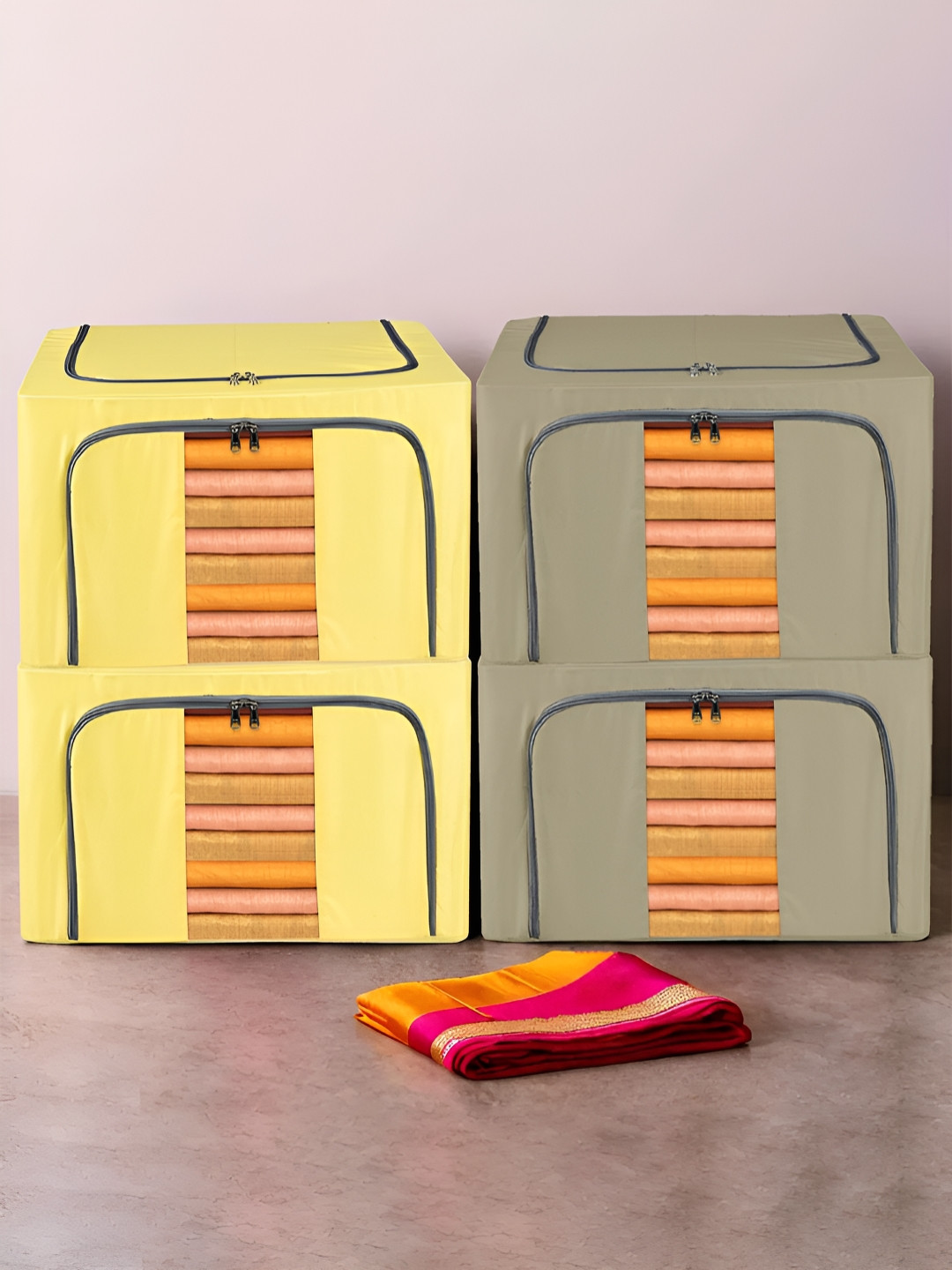 

Kuber Industries Yellow & Beige 4 Pieces Regular Drawer Organiser