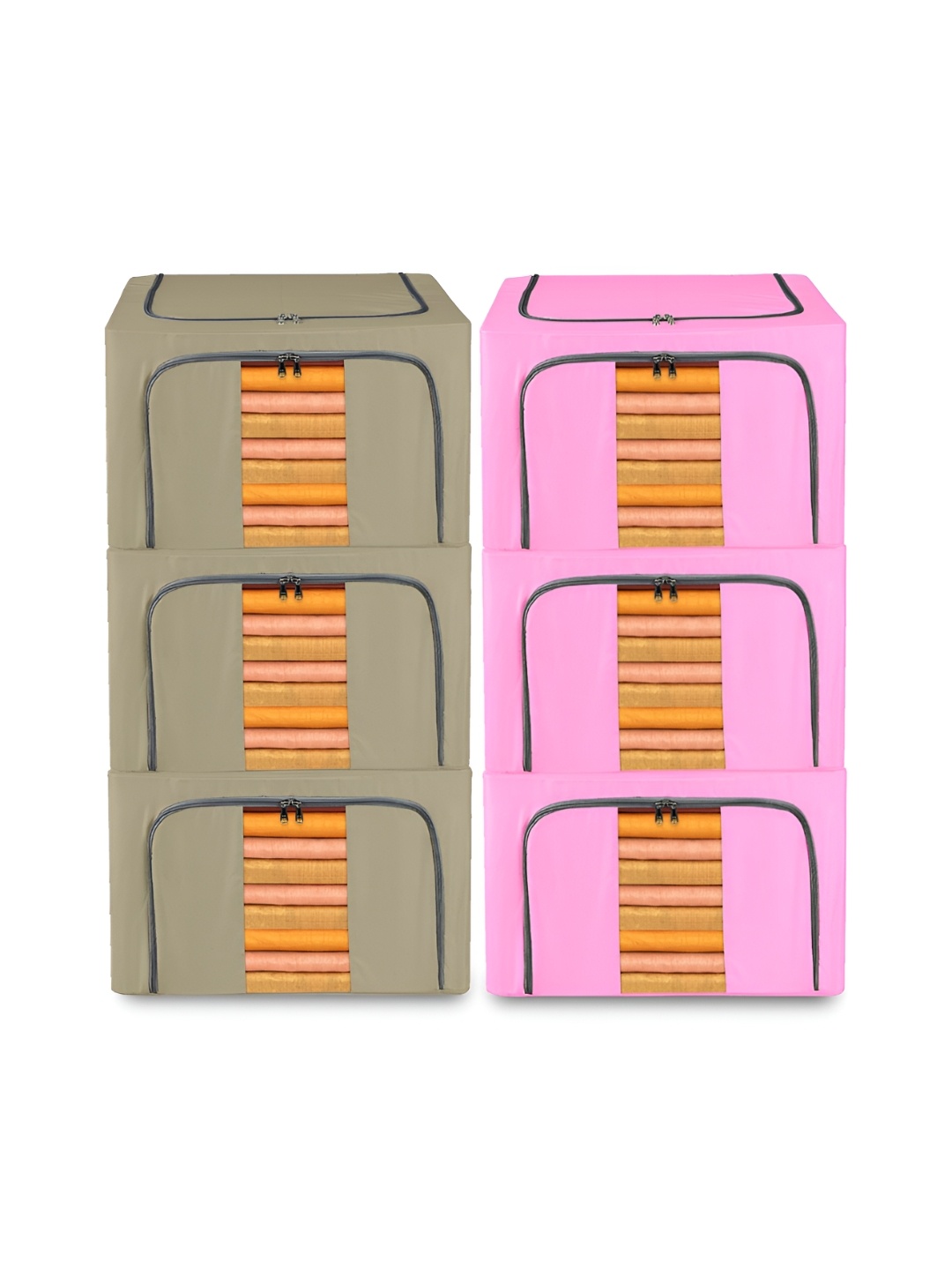 

Kuber Industries Pink & Grey 6 Pieces Multi-Utility Organisers