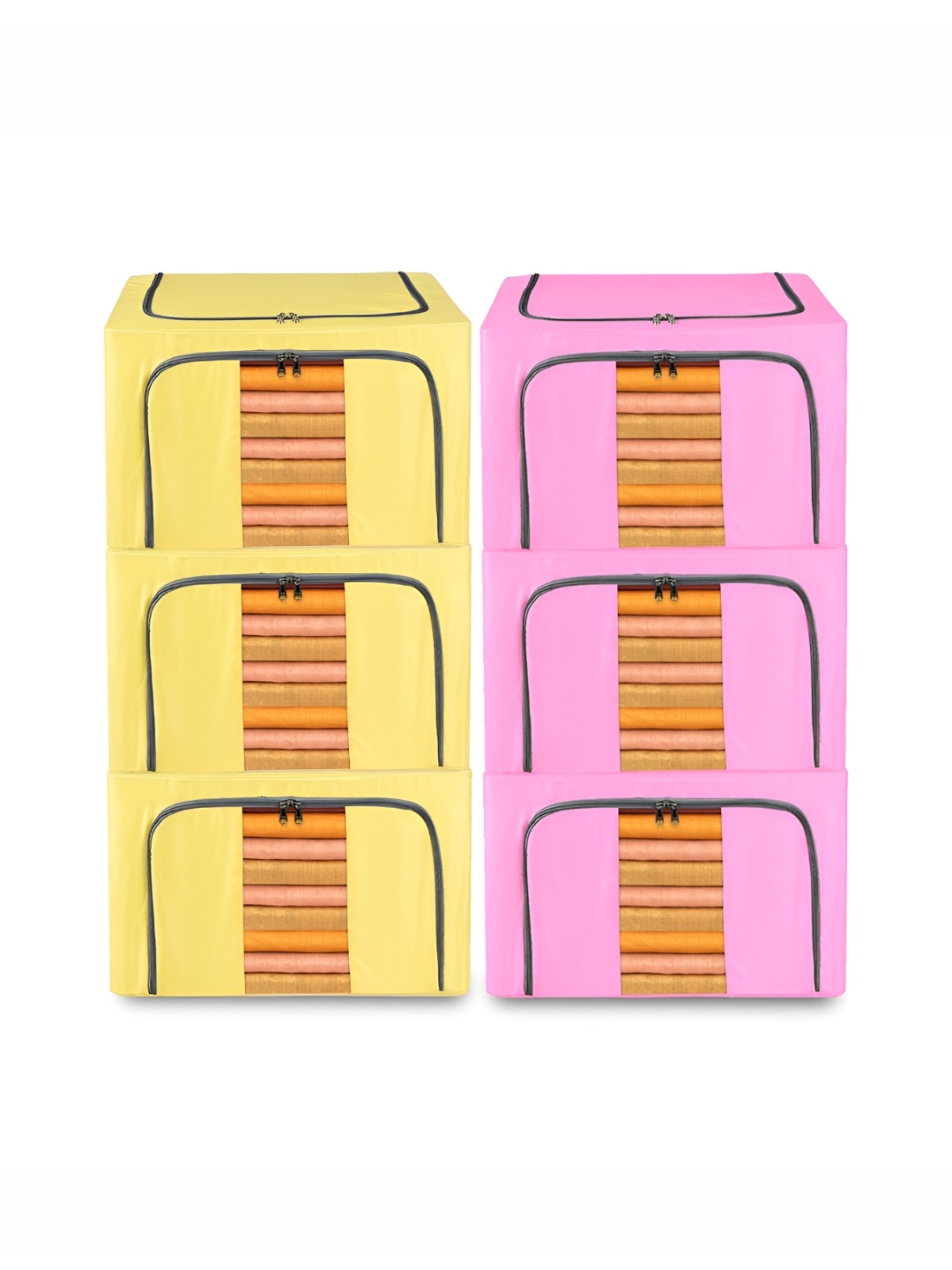 

Kuber Industries Pink & Yellow 6 Pieces Waterproof Multi-Utility Organisers