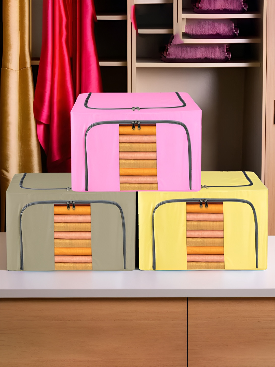 

Kuber Industries Yellow 3 Pieces Regular Storage Box Organisers
