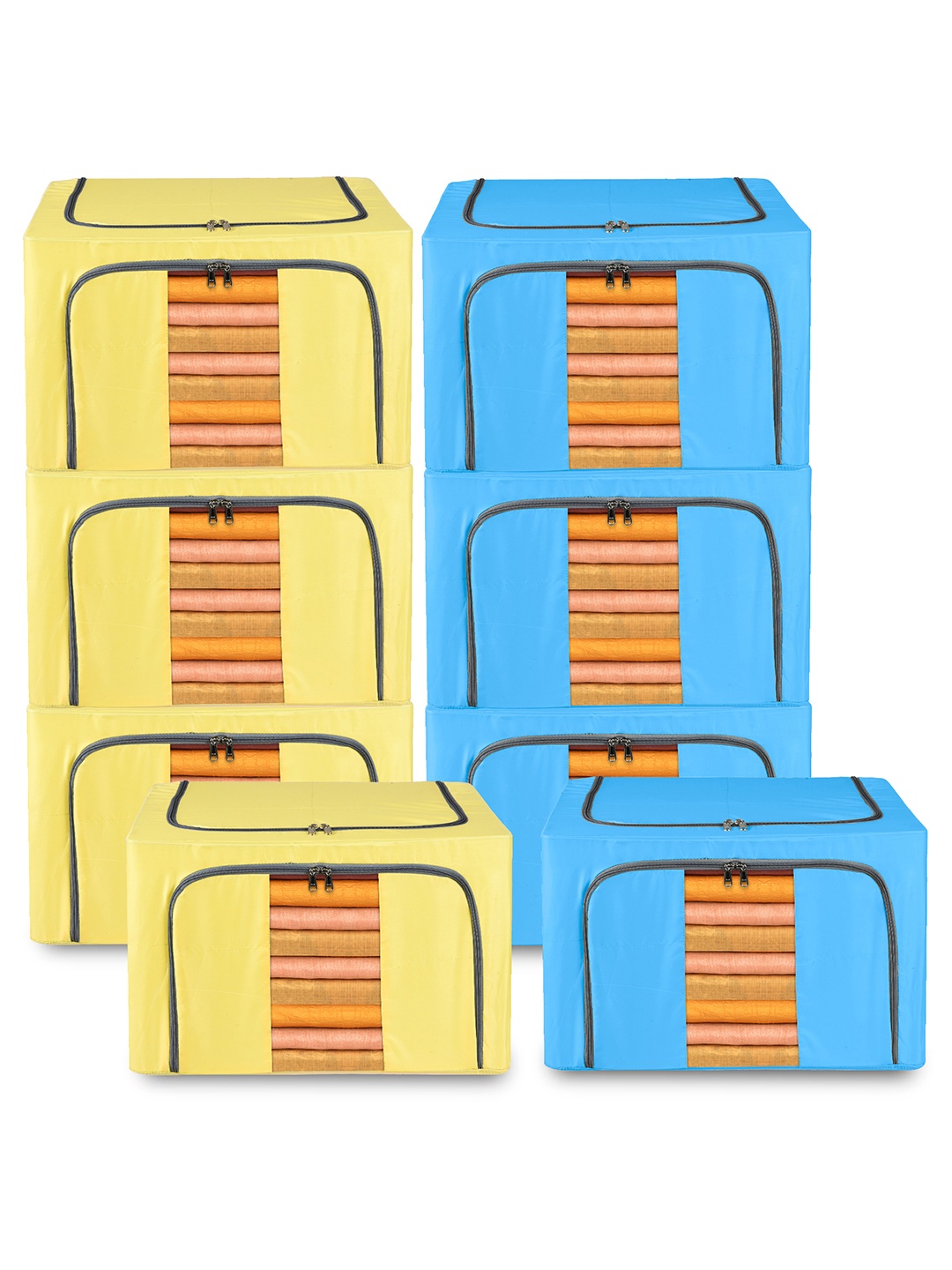 

Kuber Industries Blue & Yellow 8 Pieces Regular Drawer Organisers