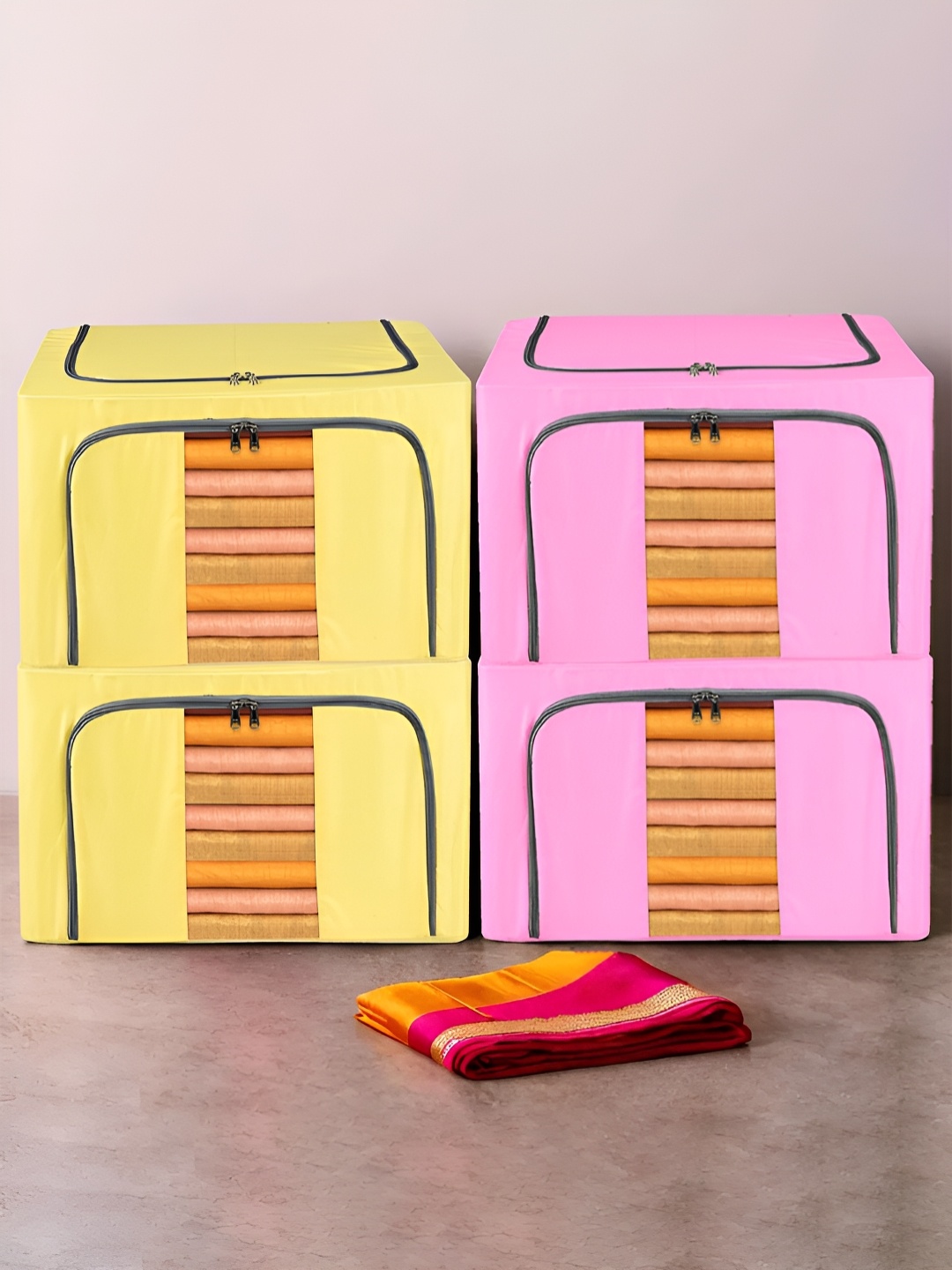 

Kuber Industries Yellow & Pink 4 Pieces Regular Drawer Organisers