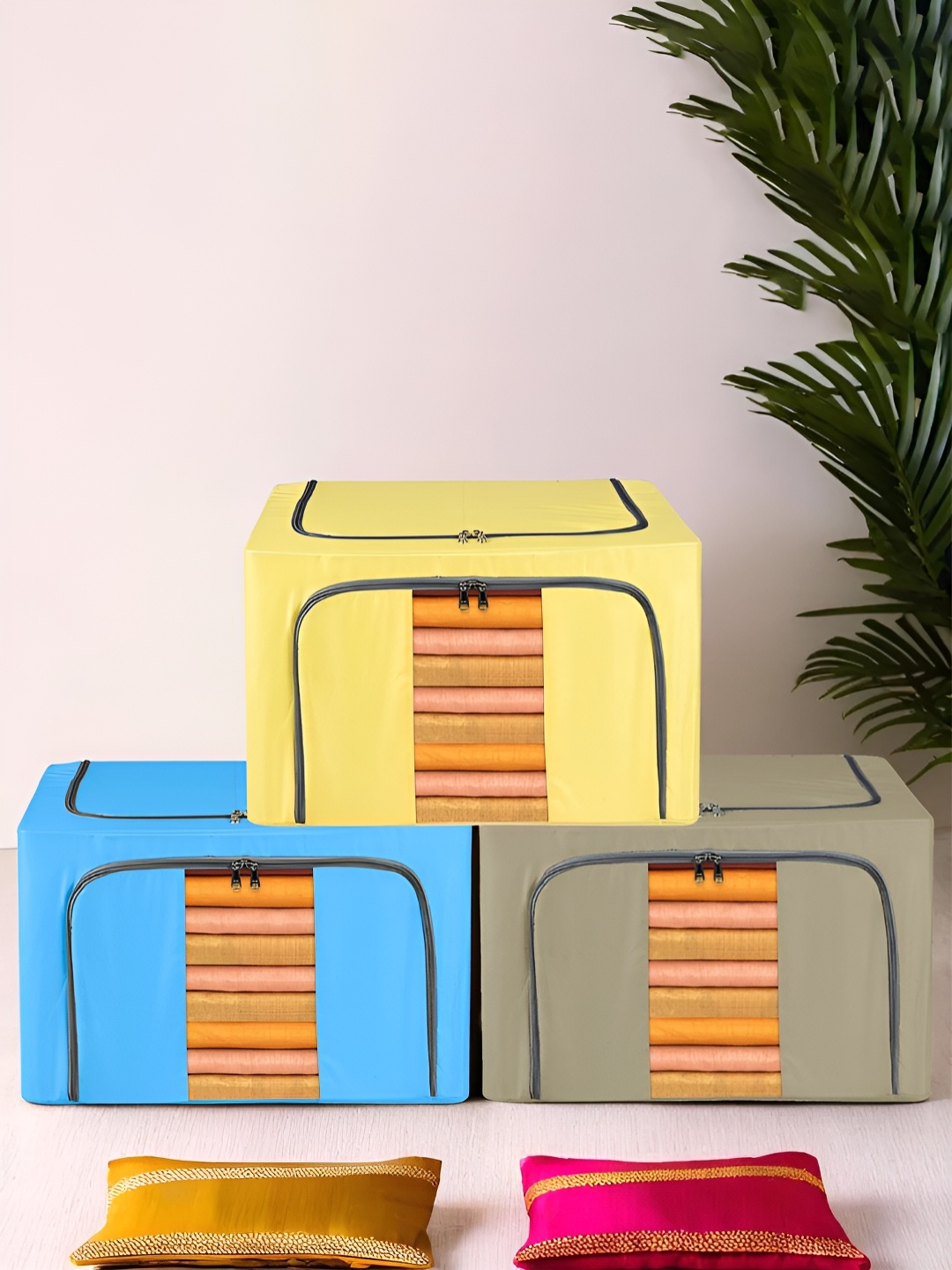

Kuber Industries Blue & Yellow 3 Pieces Waterproof Multi-Utility Organisers