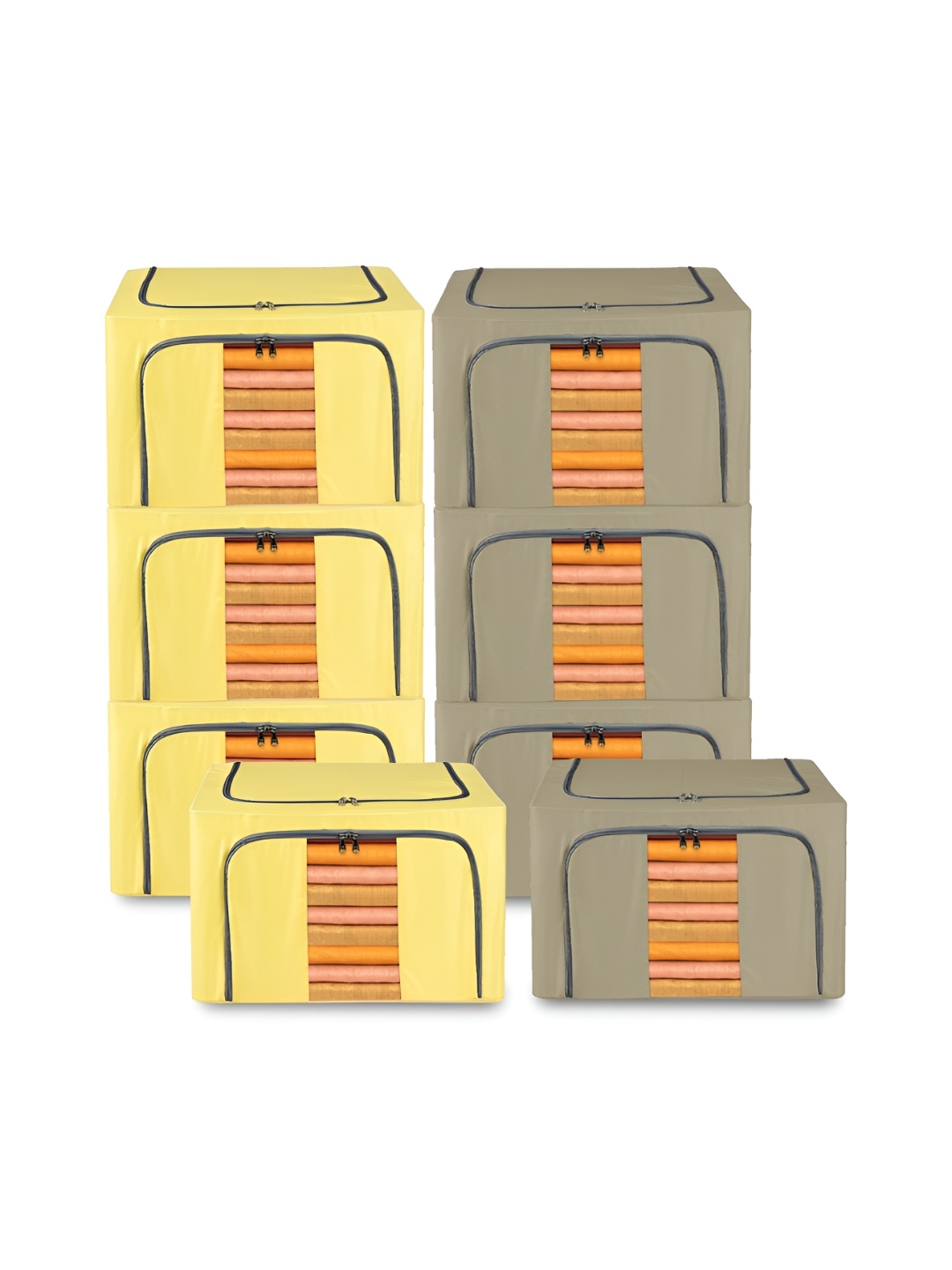 

Kuber Industries Yellow & Grey 8 Pieces Multi-Utility Organisers