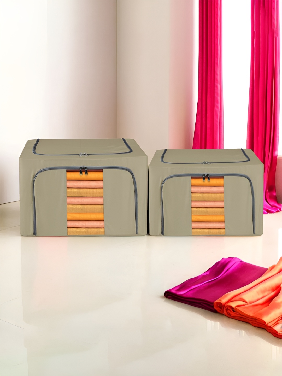 

Kuber Industries Brown 2 Pieces Regular Foldable Drawer Organisers
