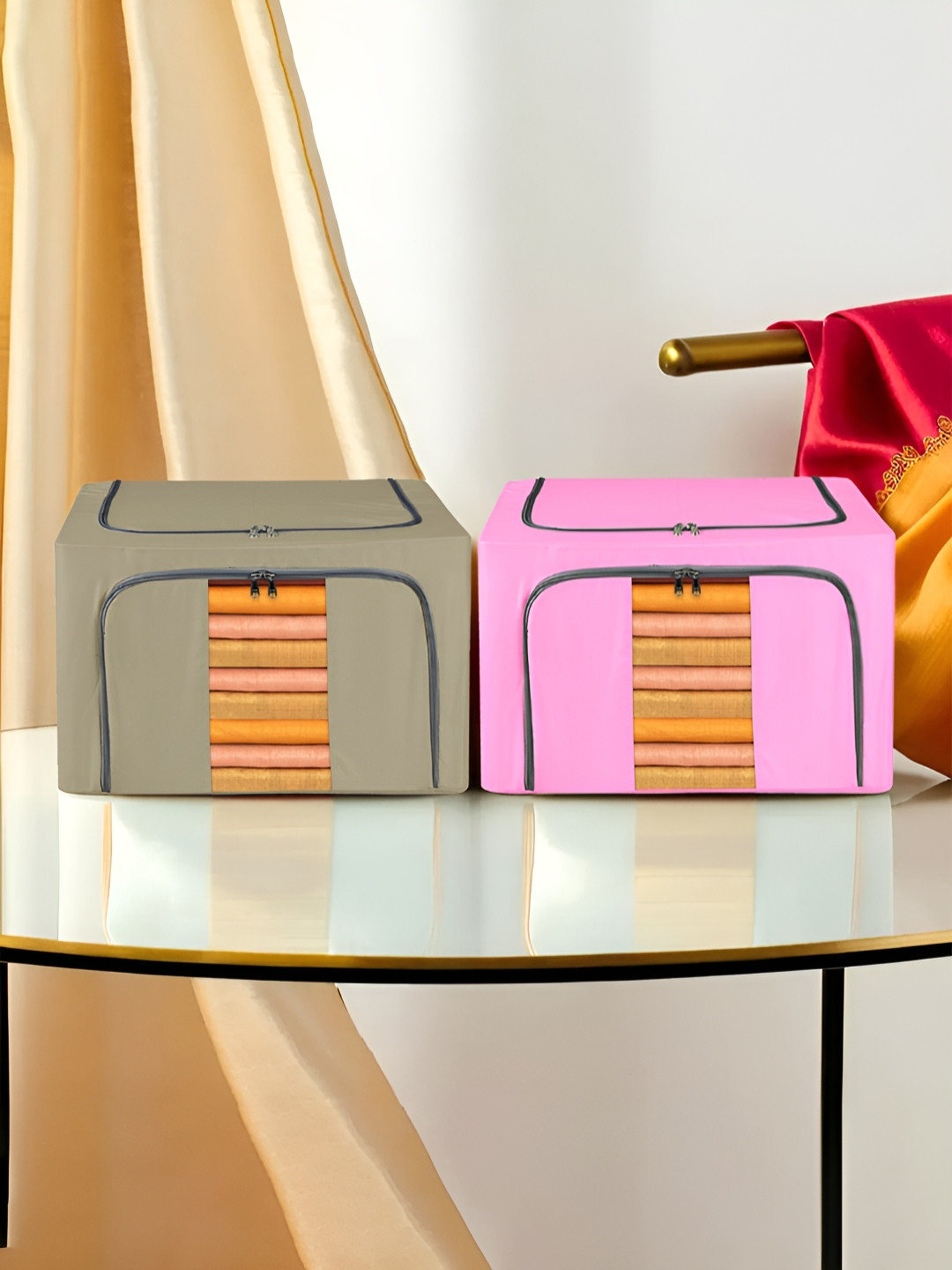 

Kuber Industries Pink & Brown 2 Pieces Regular Waterproof Drawer Organisers