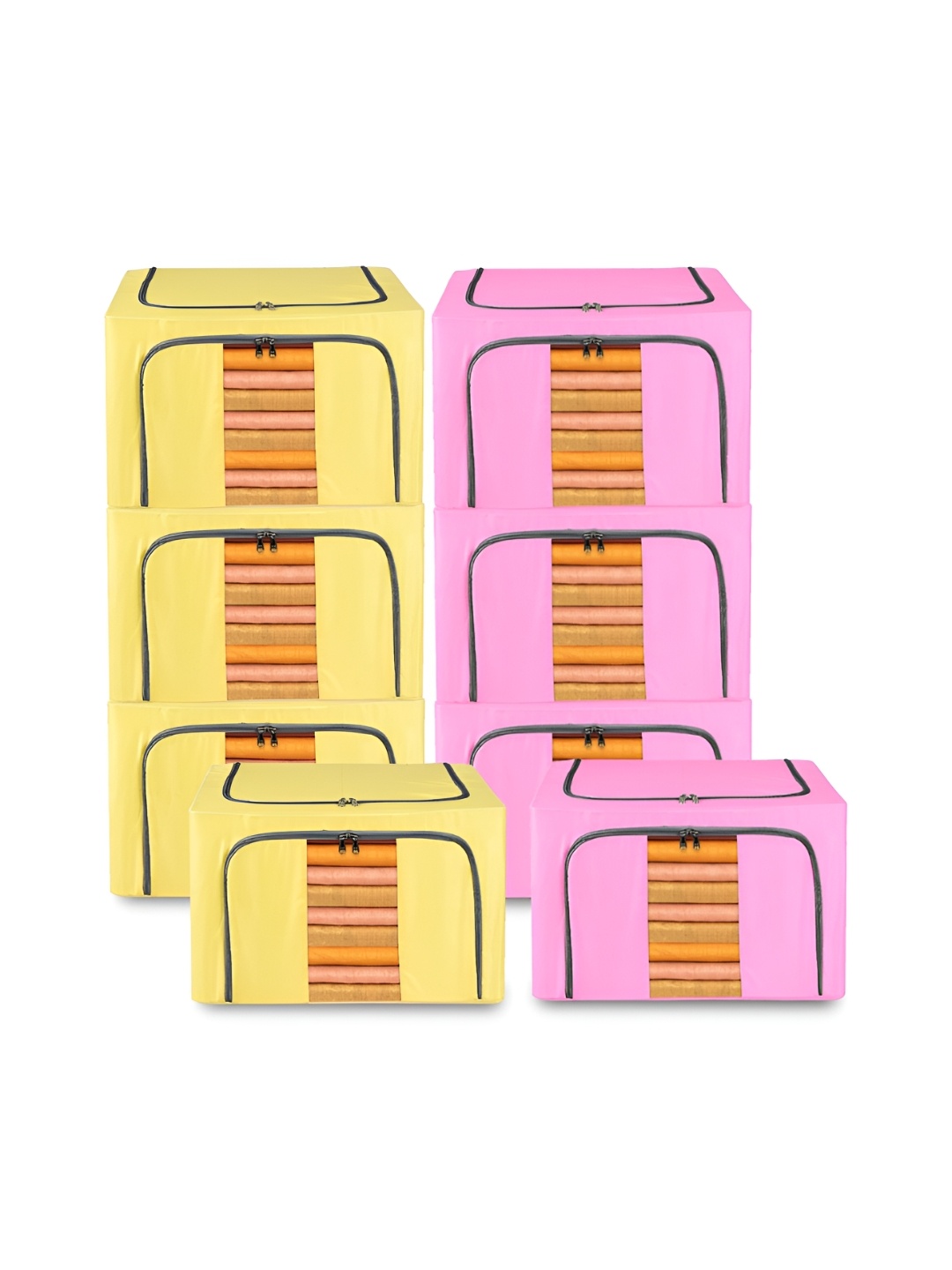

Kuber Industries Yellow& Pink 8 Pieces Multi-Utility Organisers