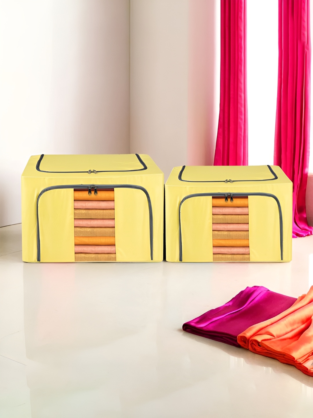 

Kuber Industries Yellow 2 Pieces Foldable Clothes Storage Drawer Organiser
