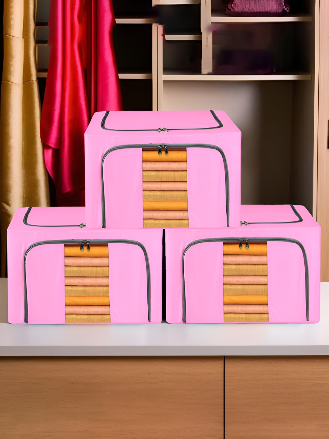 

Kuber Industries Pink 3 Pieces Regular Drawer Organisers