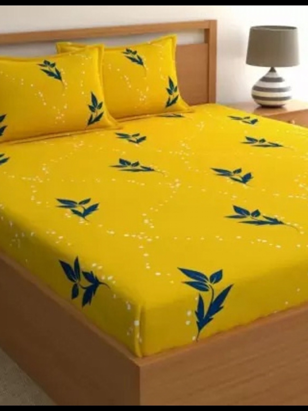 

Supreme Home Collective Yellow 210 TC Cotton Fitted Queen Bedsheet with 2 Pillow Covers