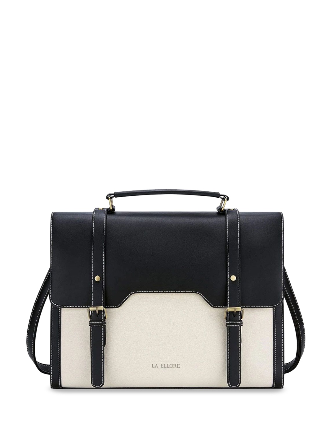 

LA ELLORE Embellished Leather Structured Tote Bag, Black