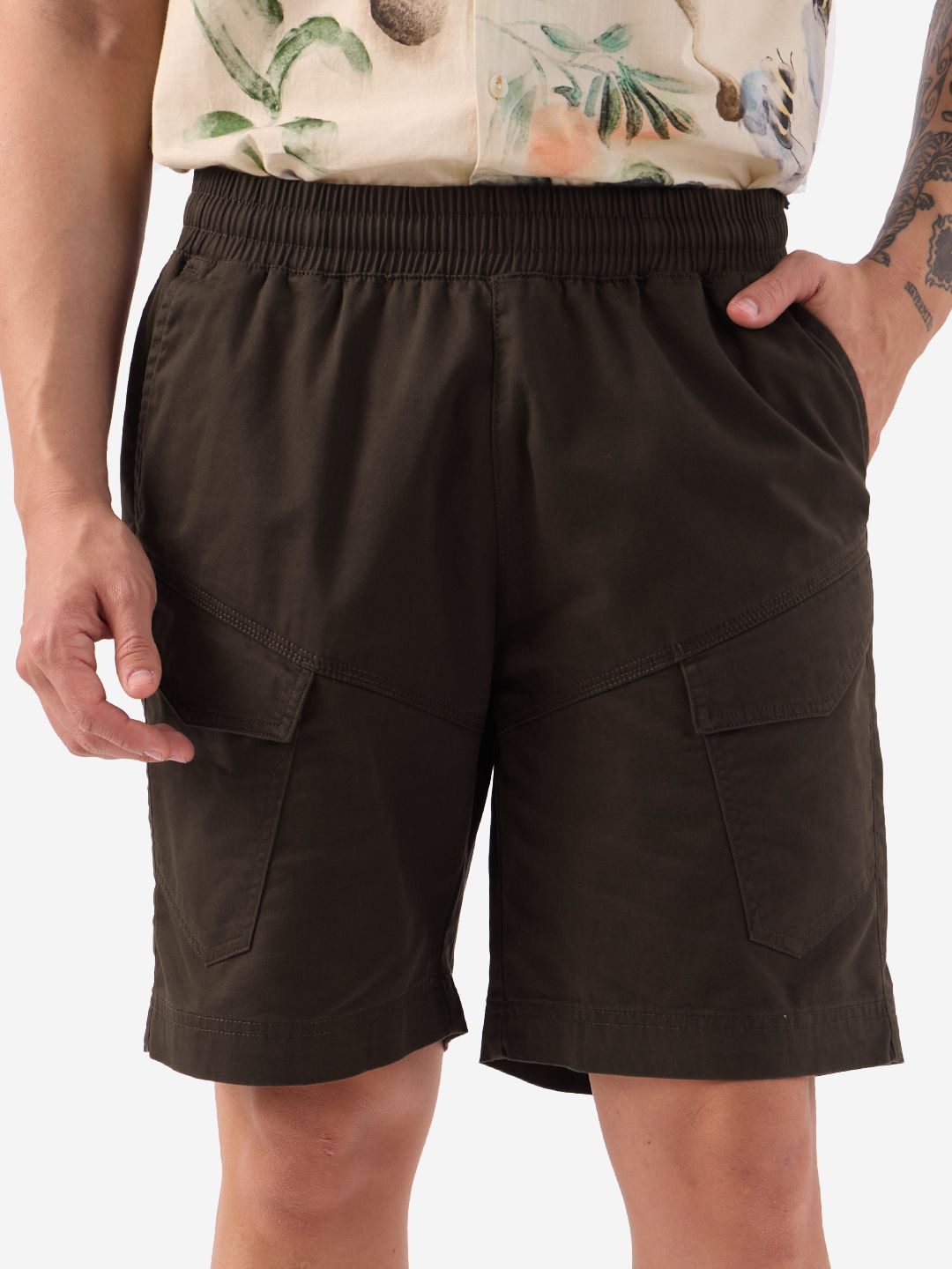 

The Souled Store Men Pure Cotton Cargo Shorts, Brown