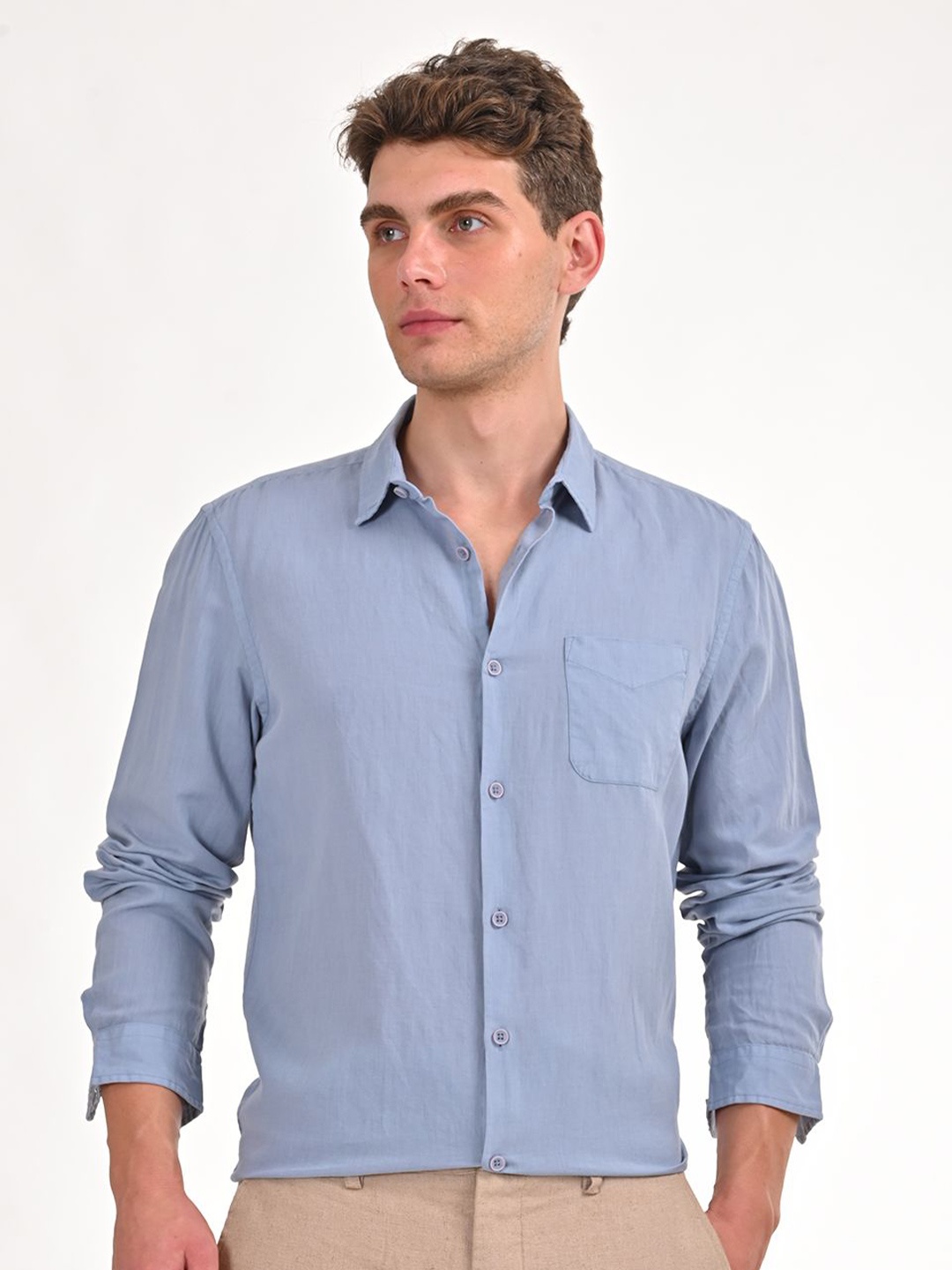 

POE Men Smart Slim Fit Opaque Casual Shirt, Blue