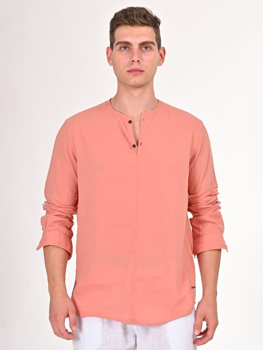 

POE Men Smart Slim Fit Opaque Casual Shirt, Orange