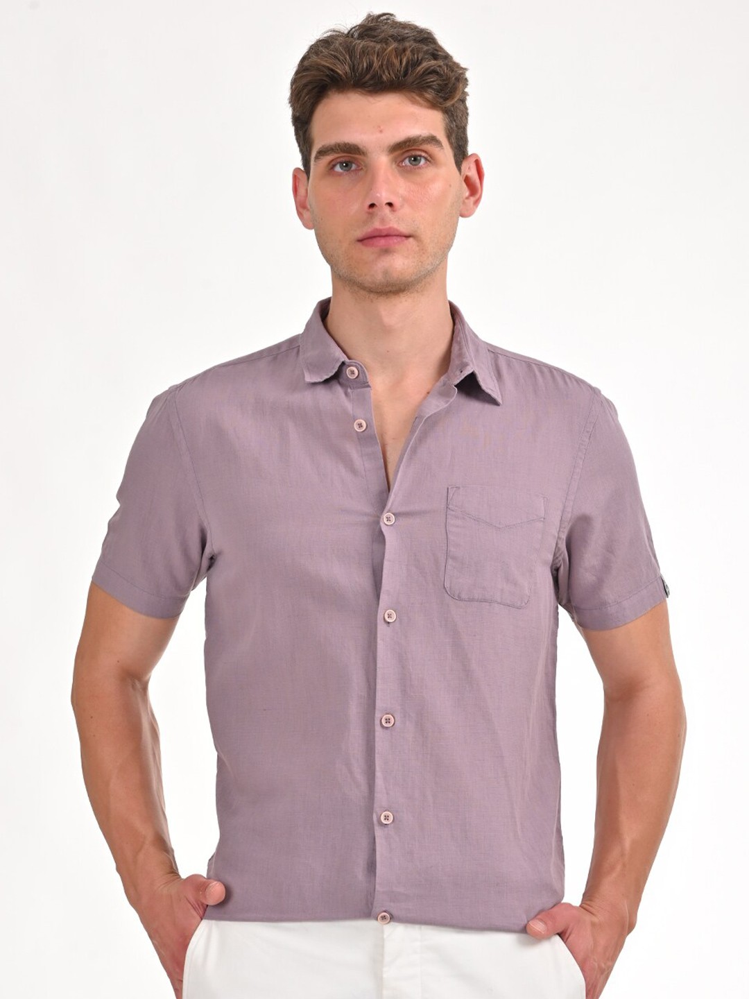 

POE Men Smart Slim Fit Opaque Casual Shirt, Purple