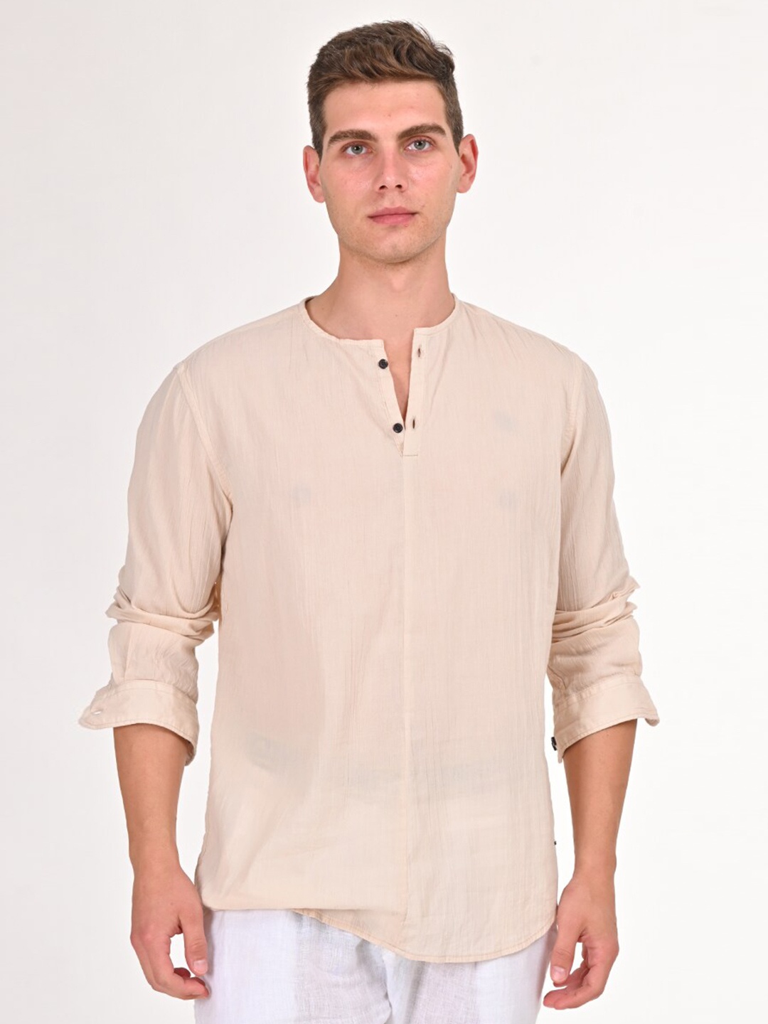 

POE Men Smart Slim Fit Opaque Casual Shirt, Beige