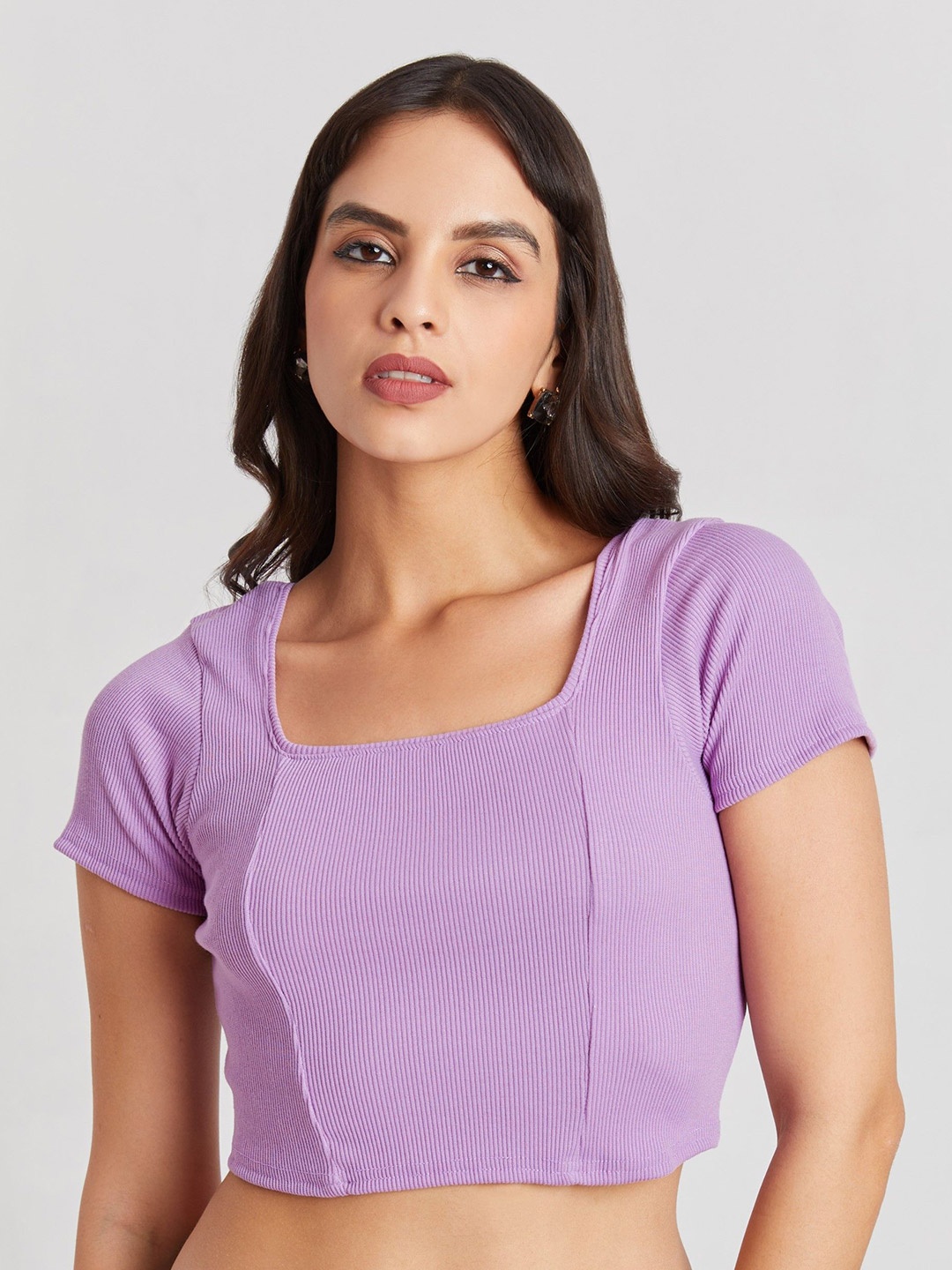 

BerryBird Square Neck Solid Crop Top, Purple