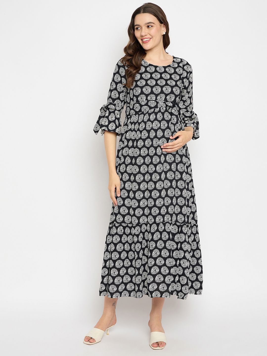 

Mine4Nine Women Maternity A-Line Midi Dress, Black