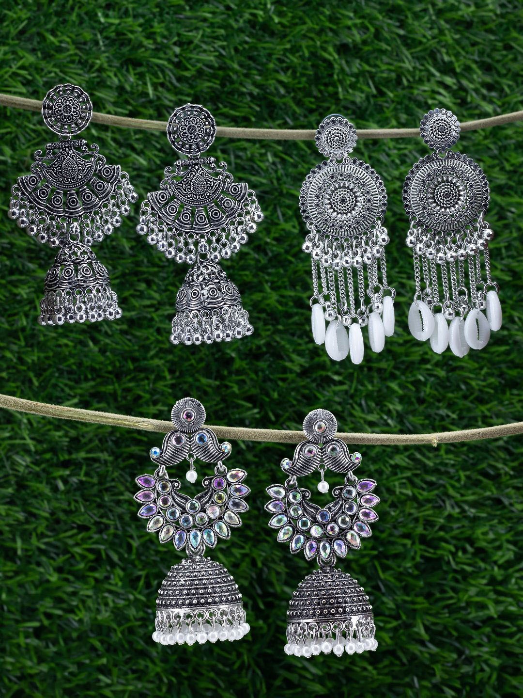 

PRIVIU Set Of 3 Silver-Plated Teardrop Shaped Oxidised Earrings