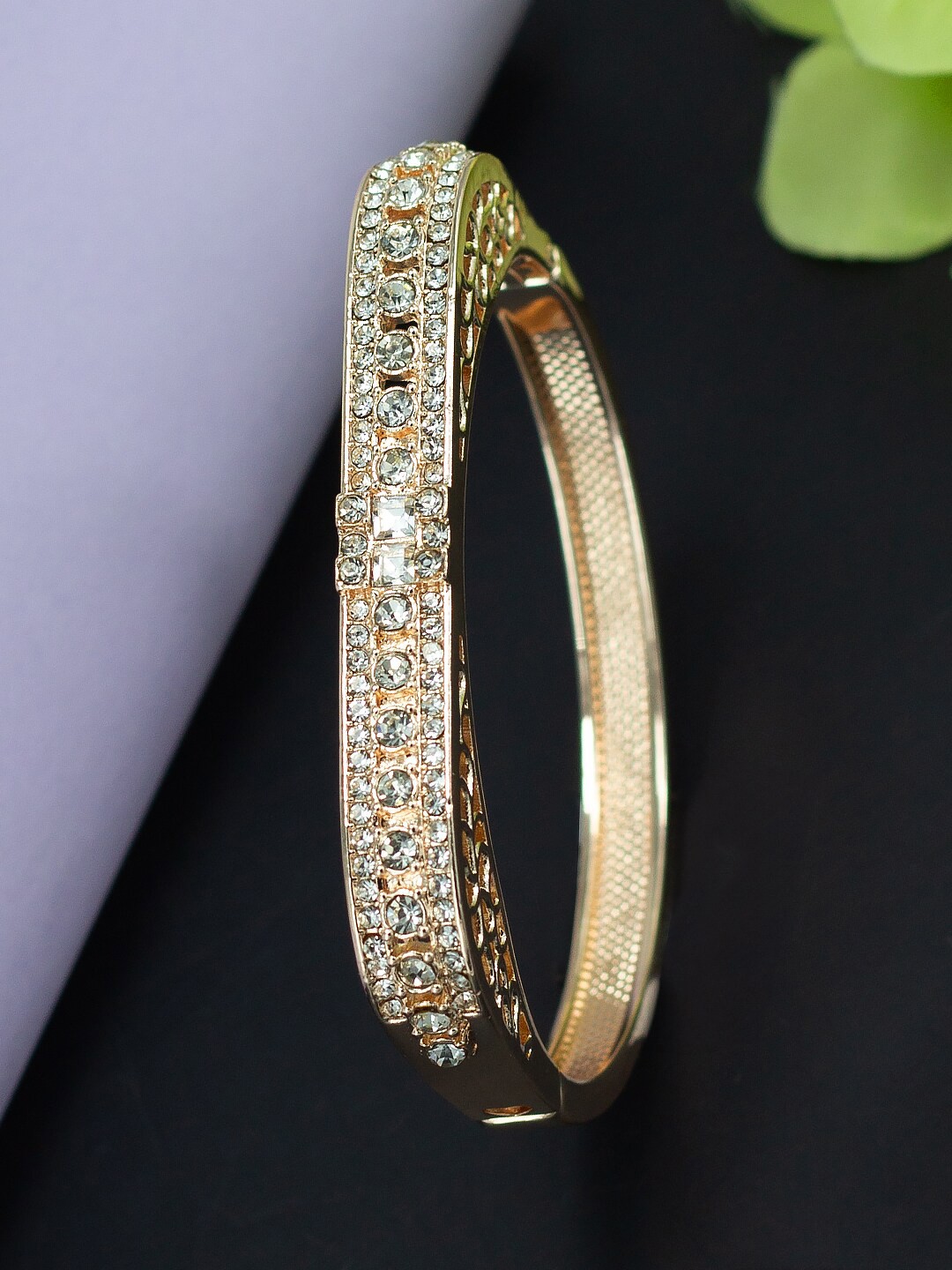 

PRIVIU American Diamond Rose Gold-Plated Stainless Steel Bangle-Style Bracelet