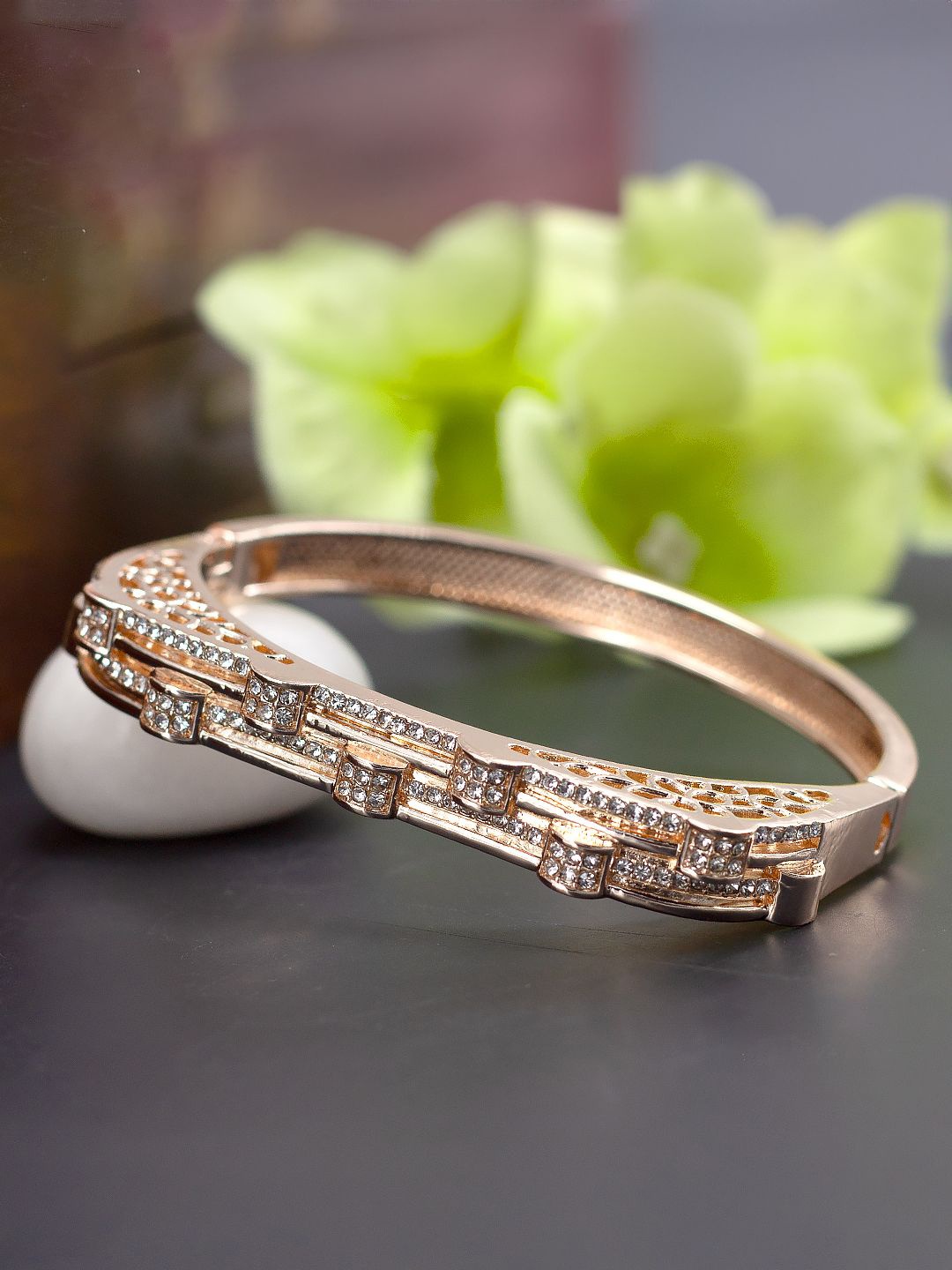 

PRIVIU American Diamond Rose Gold-Plated Stainless Steel Bangle-Style Bracelet