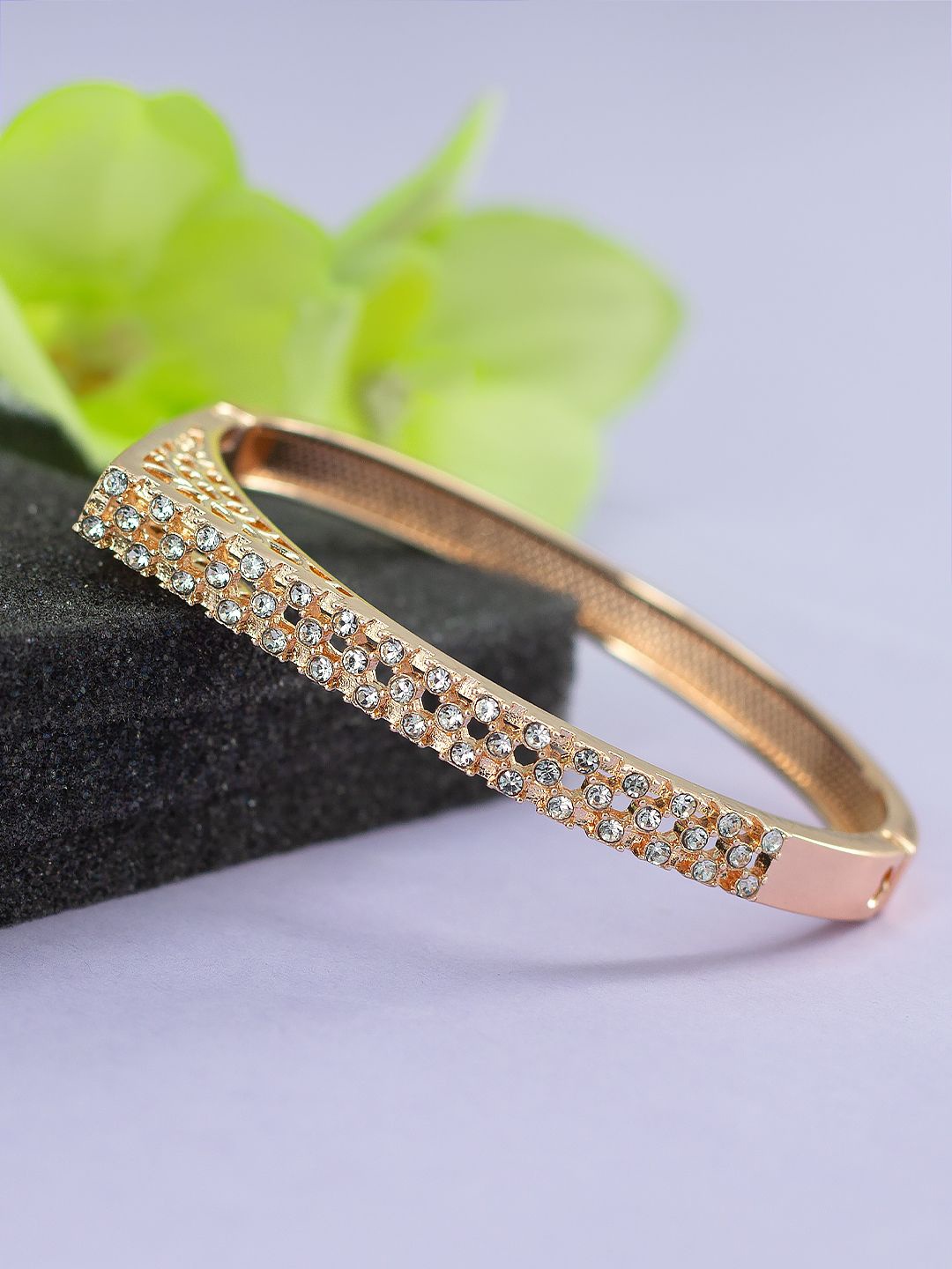 

PRIVIU American Diamond Rose Gold-Plated Stainless Steel Bangle-Style Bracelet